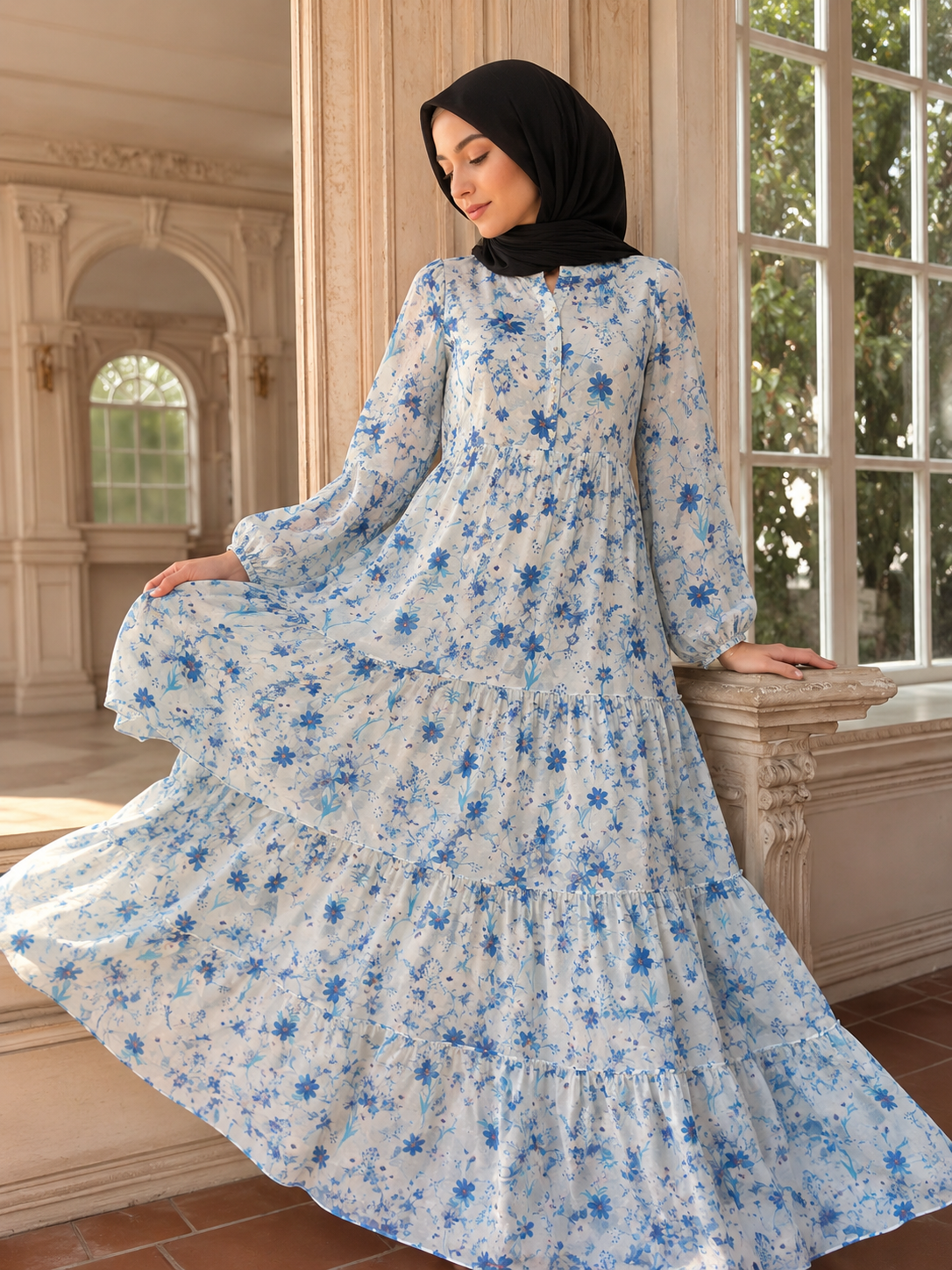 Blue floral kaftan