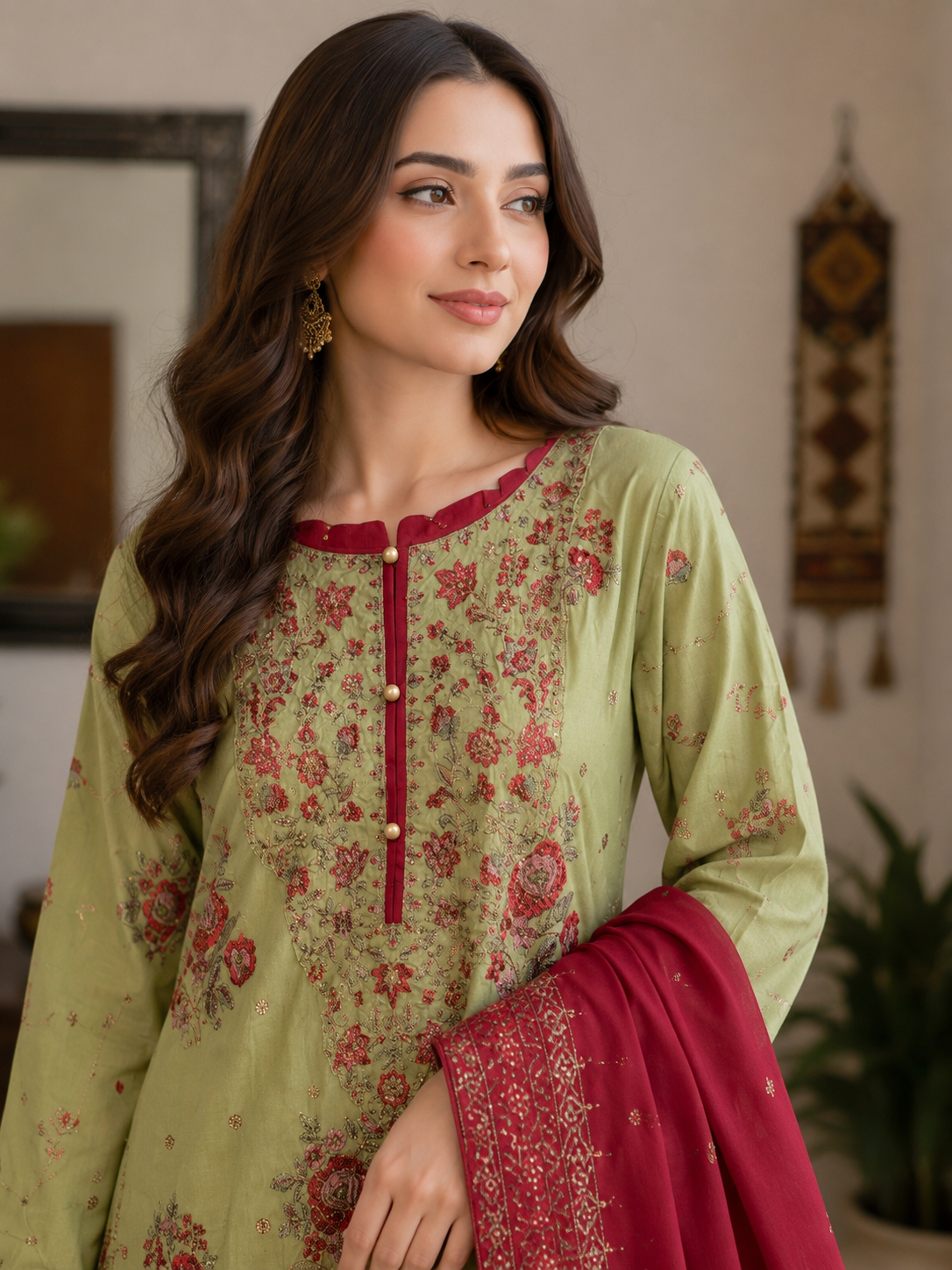 Asim Jofa – Pistachio Bloom Luxury 3-Piece Suit