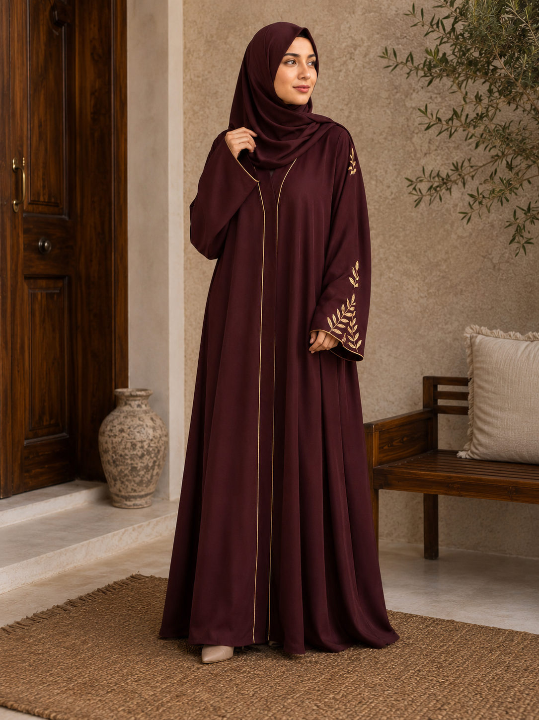 Burgundy Silk Abaya