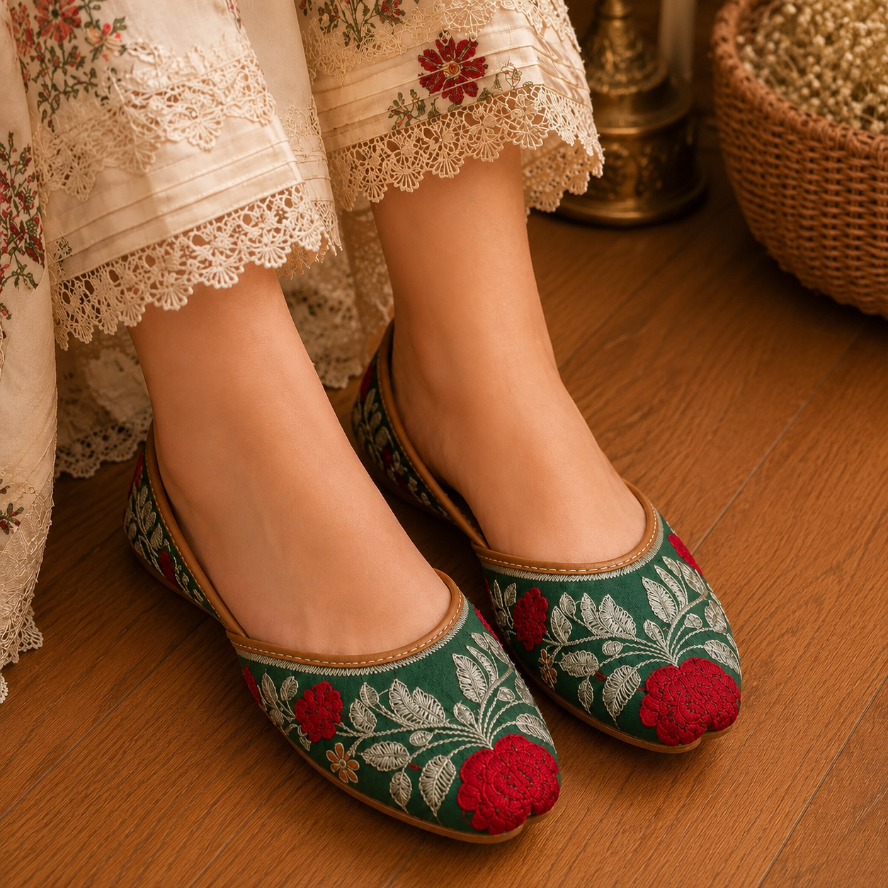 Green Embroidered Khussa