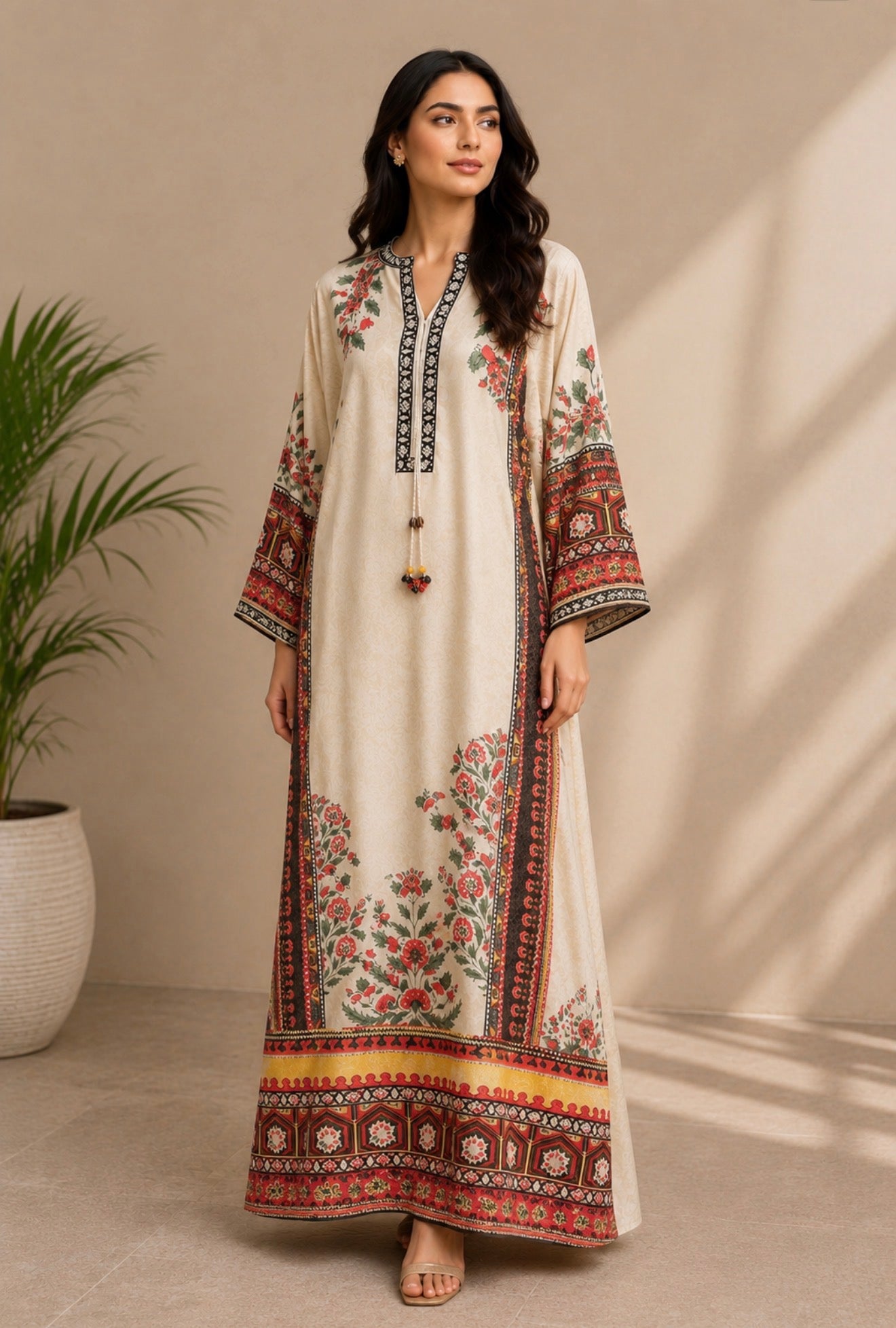 Cream Printed Maxi Dress