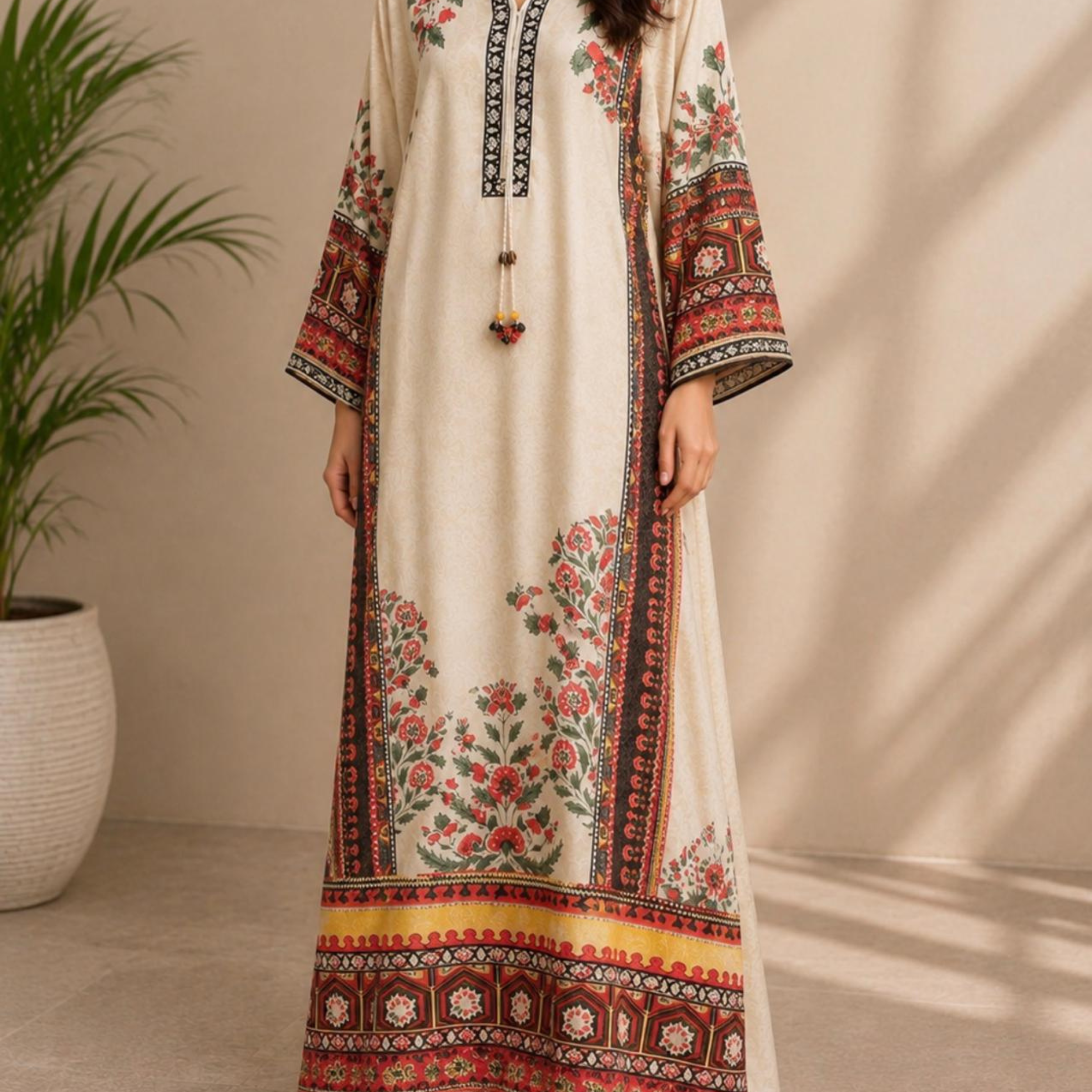 Cream Printed Maxi Dress
