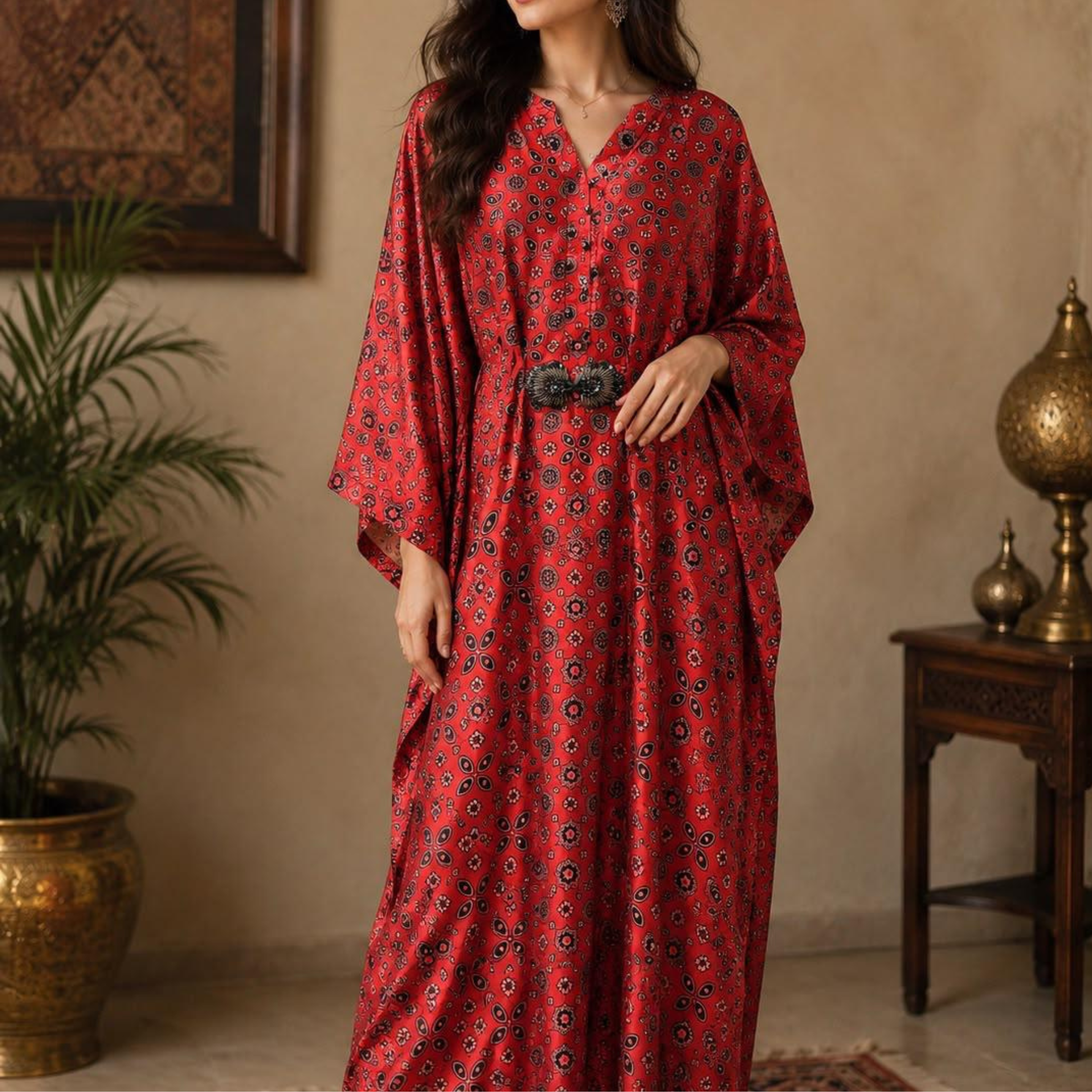 RED PRINTED KAFTAN