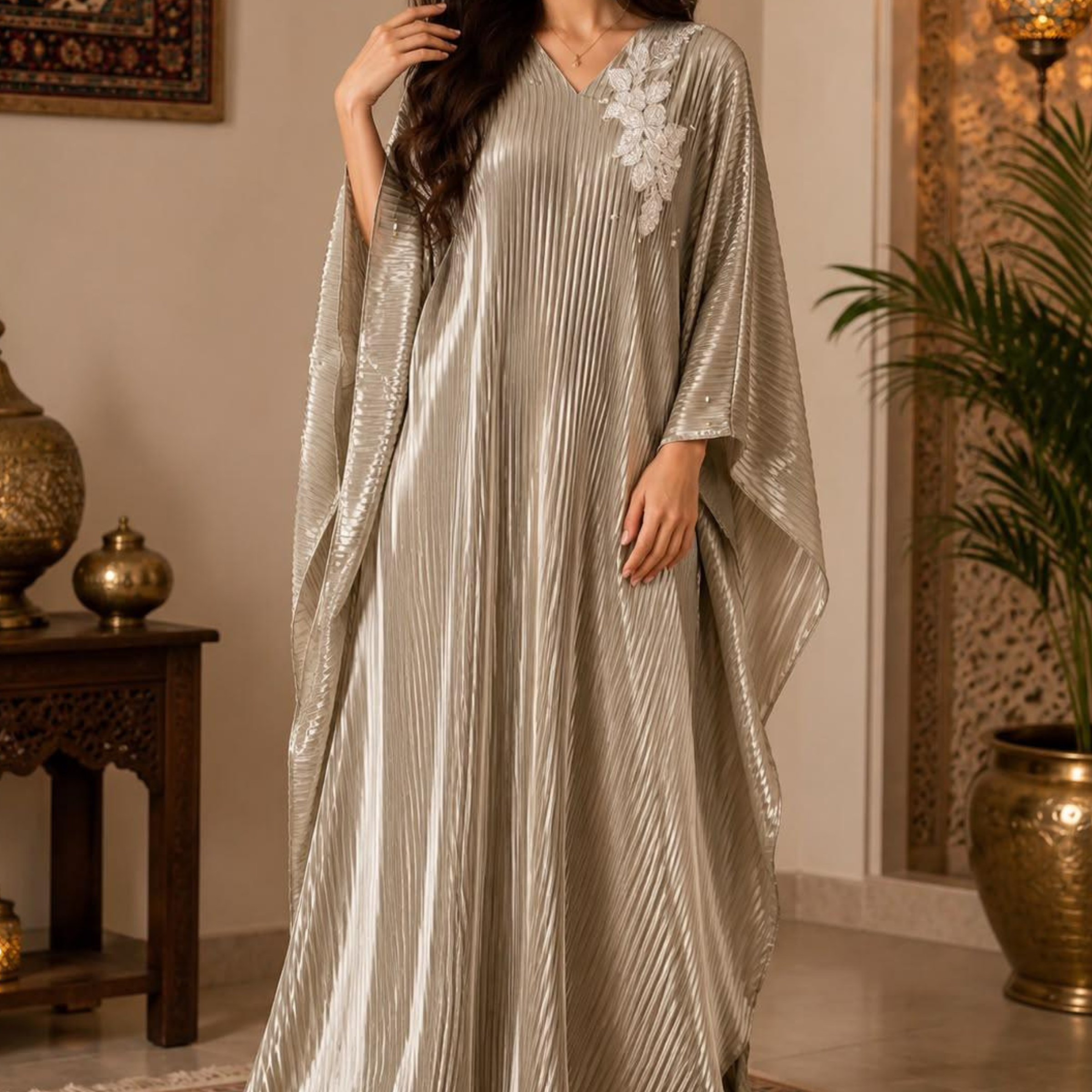 Champagne Pleated Kaftan