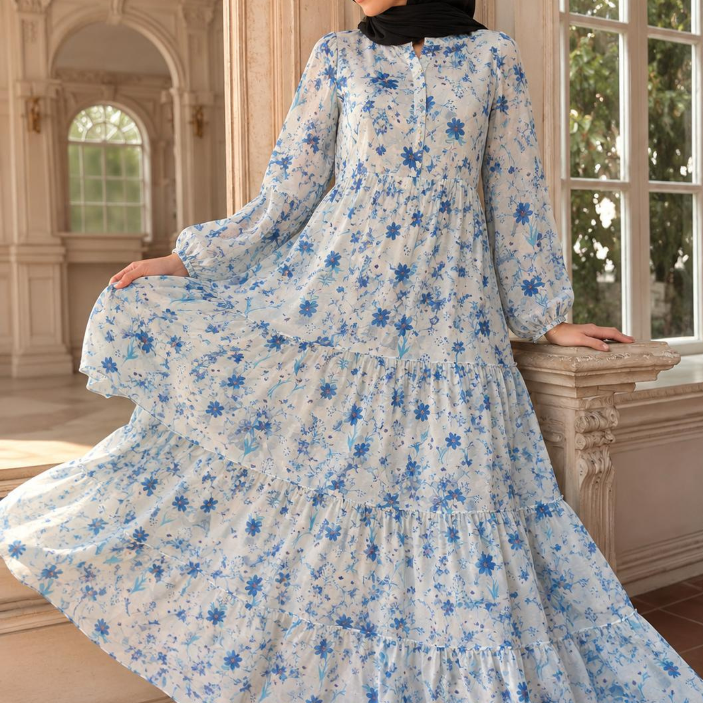 Blue floral kaftan