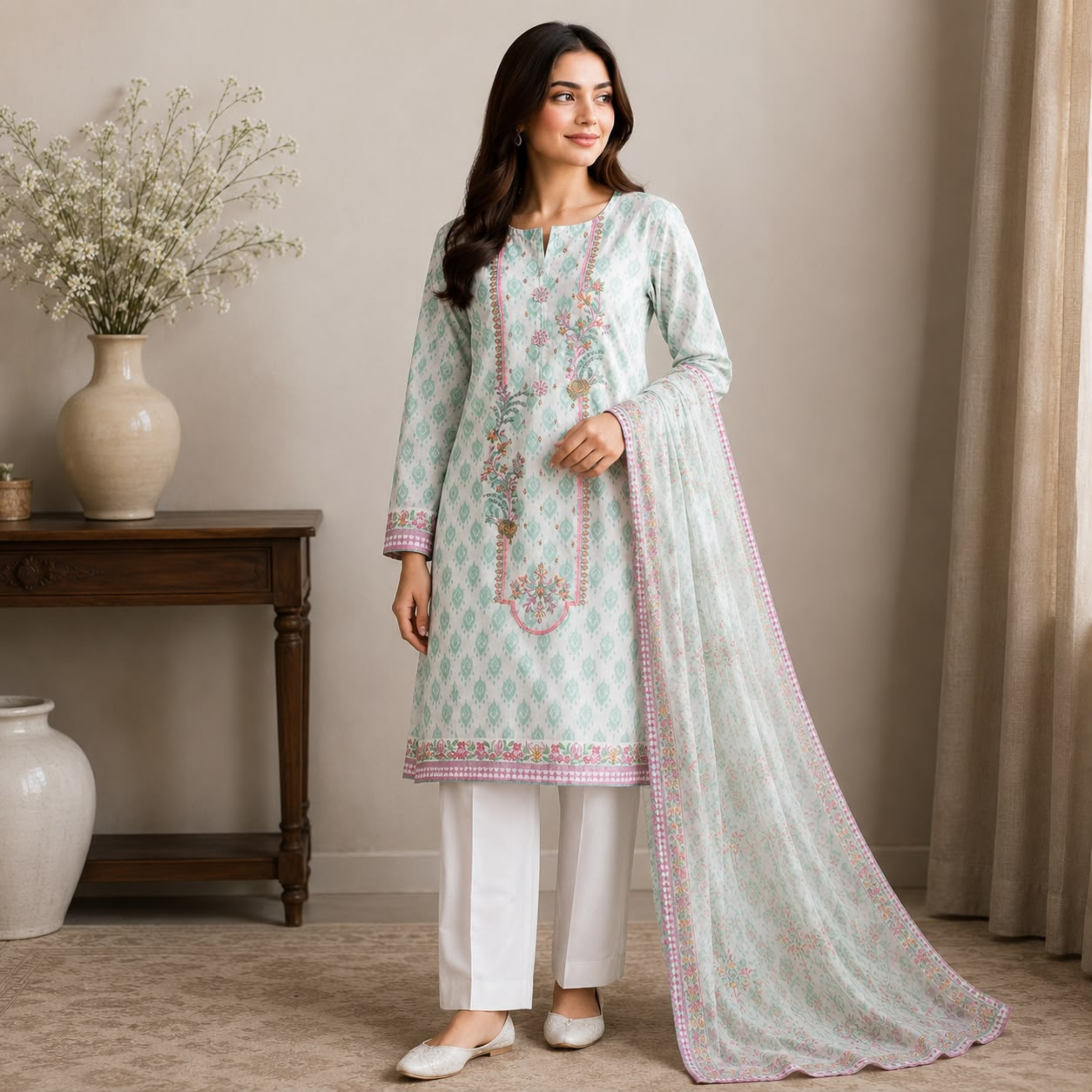 Zellbury Floral Whisper Embroidered Lawn Set