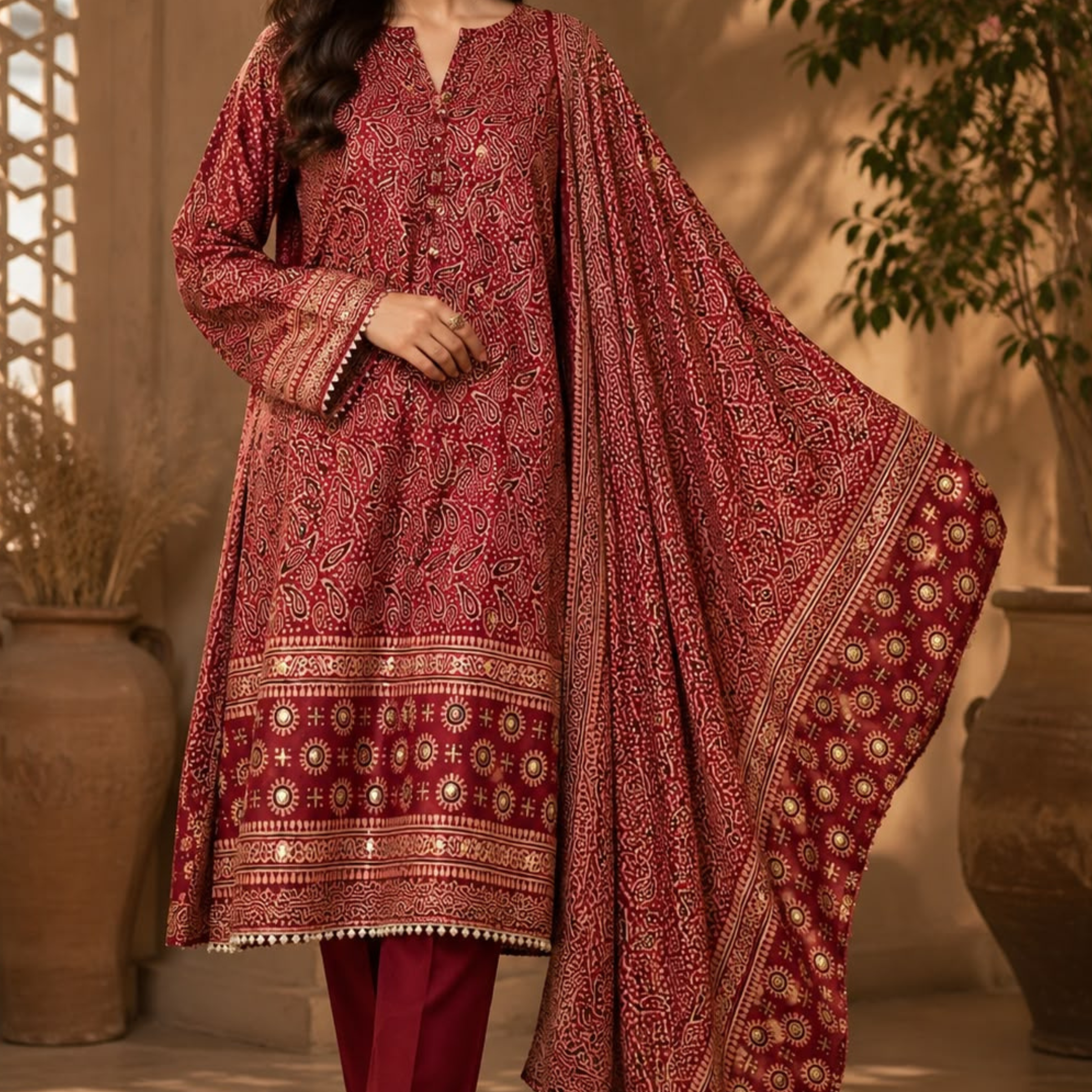 Royal Ajrak Silk Dress