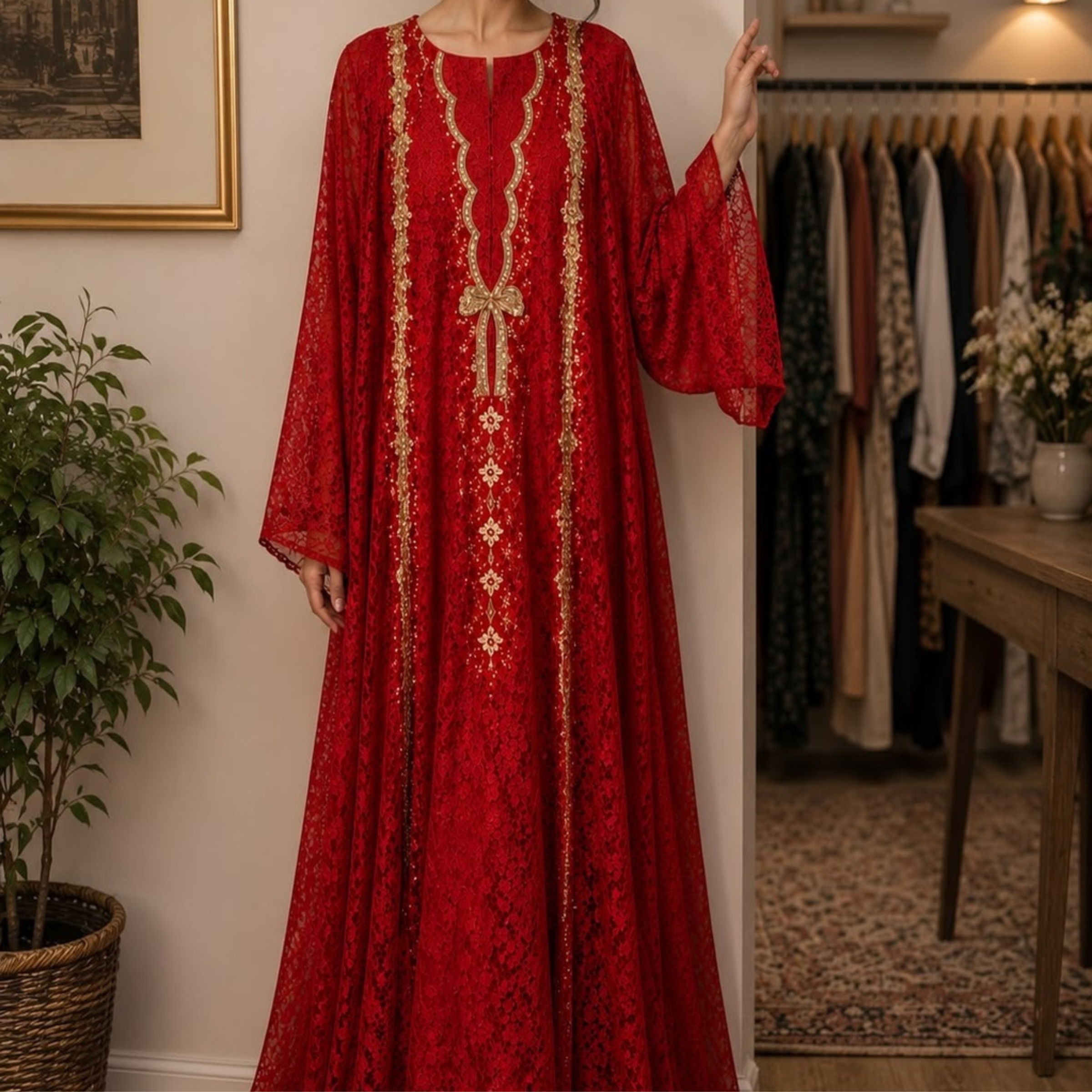Royal Ruby Turkish Lace Gown
