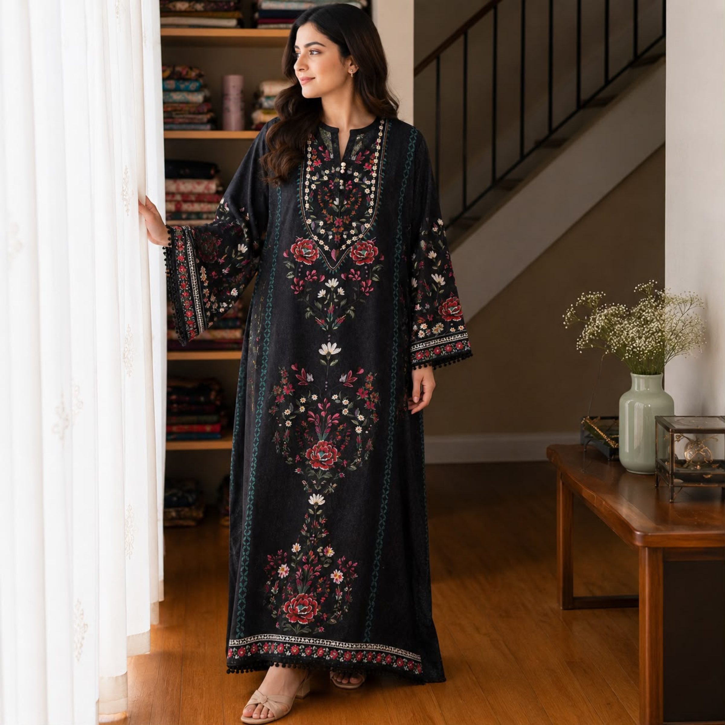 Zellbury Printed Lawn Kaftan - Black
