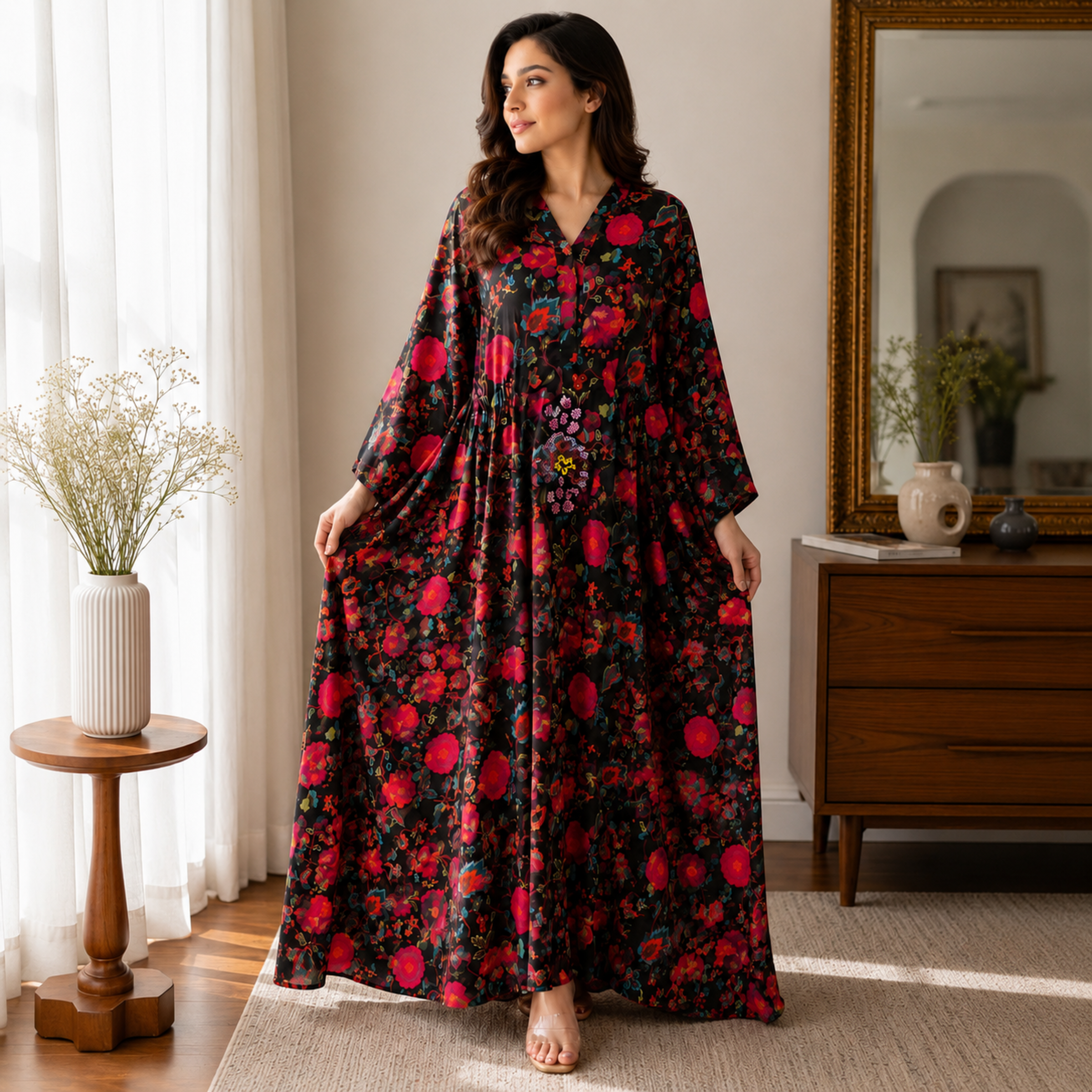 Midnight Bloom Silk Kaftan