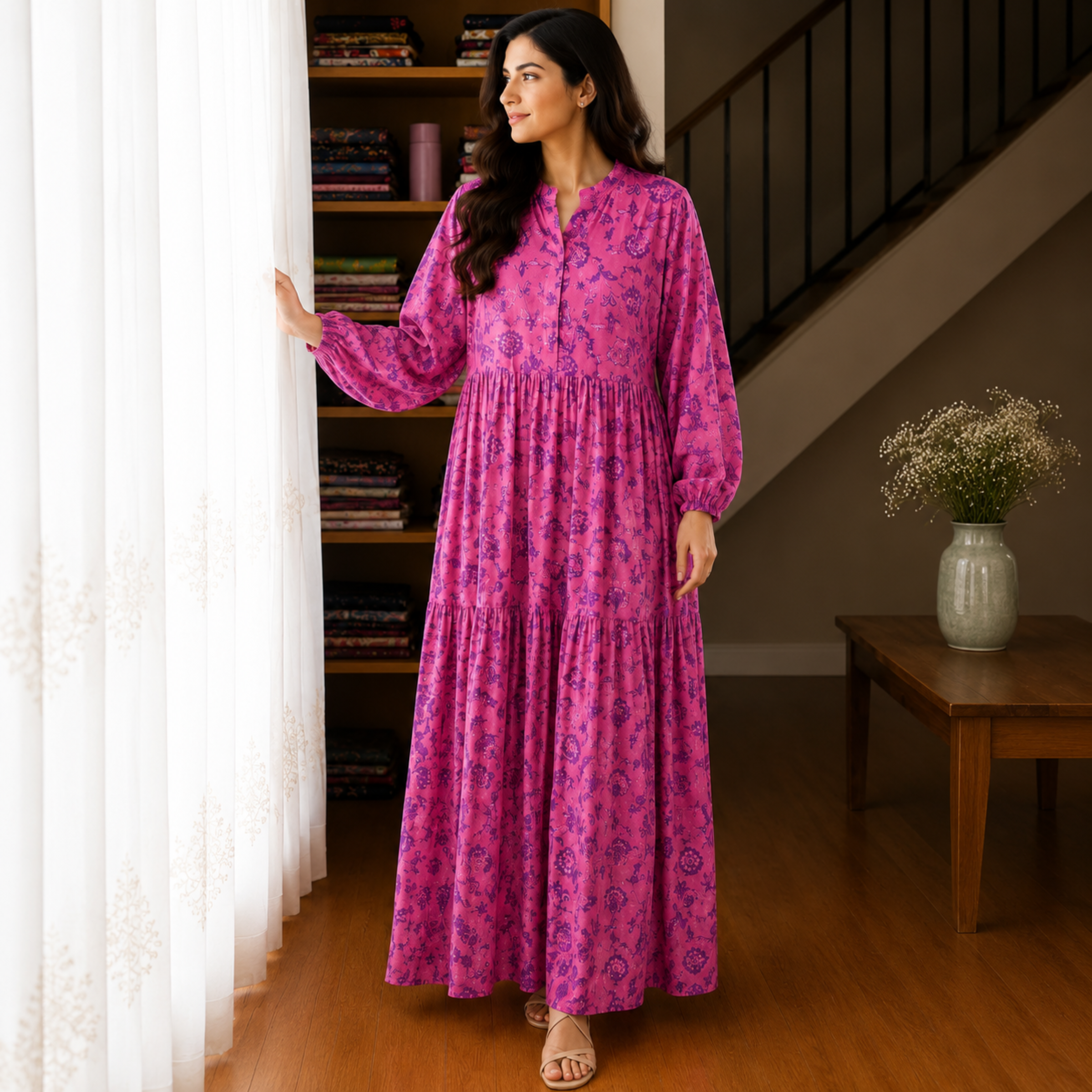 Zellbury Printed Lawn Kaftan - Pink