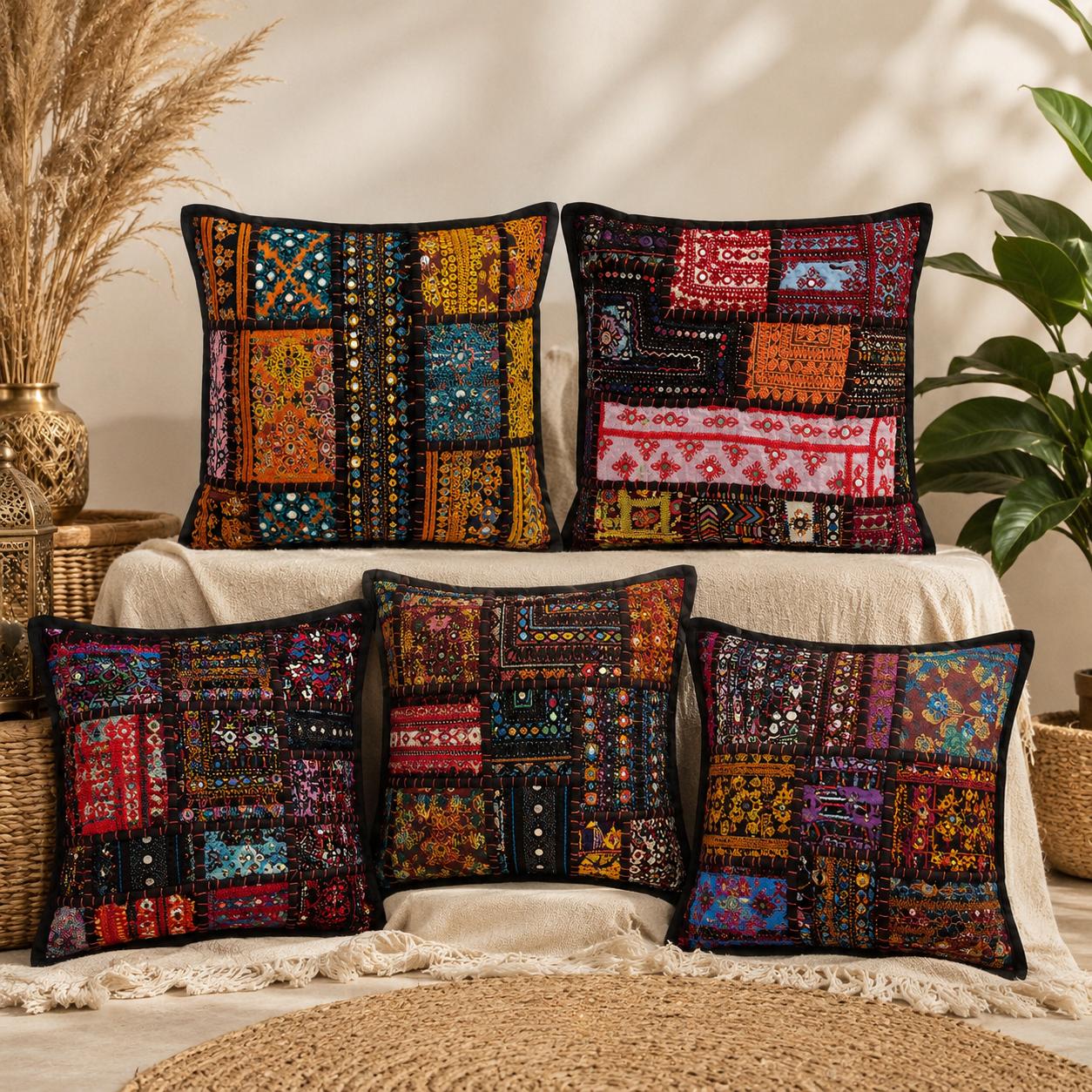 handcrafted patchwork cushion covers