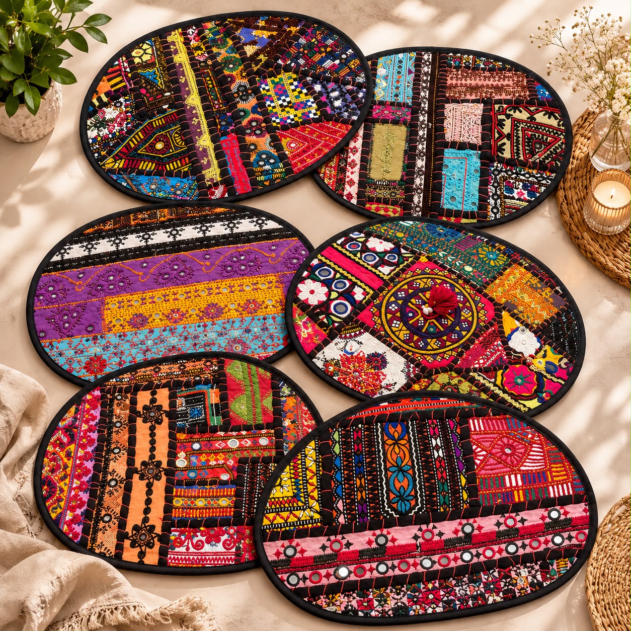 Handcrafted embroidered table mats