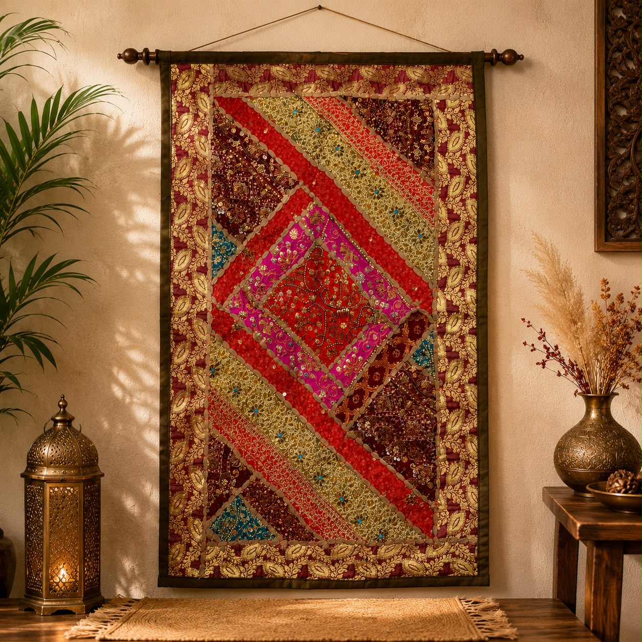 Handcrafted Vintage Patchwork Wall Hanging