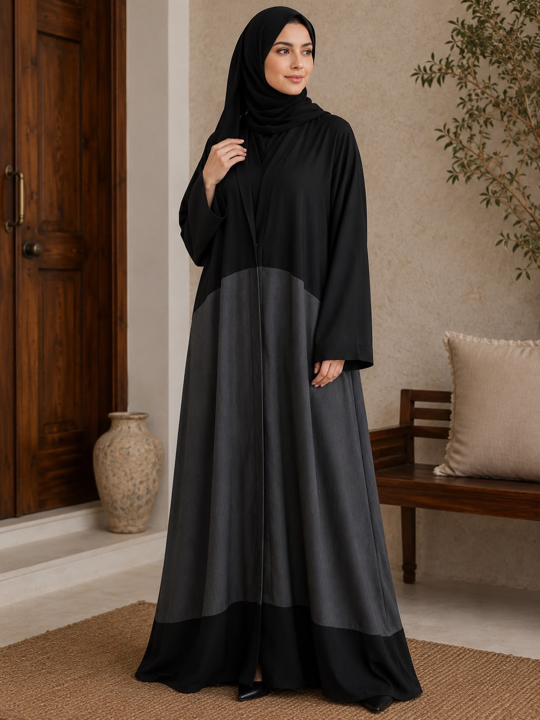Classic Two Tone Silk Abaya