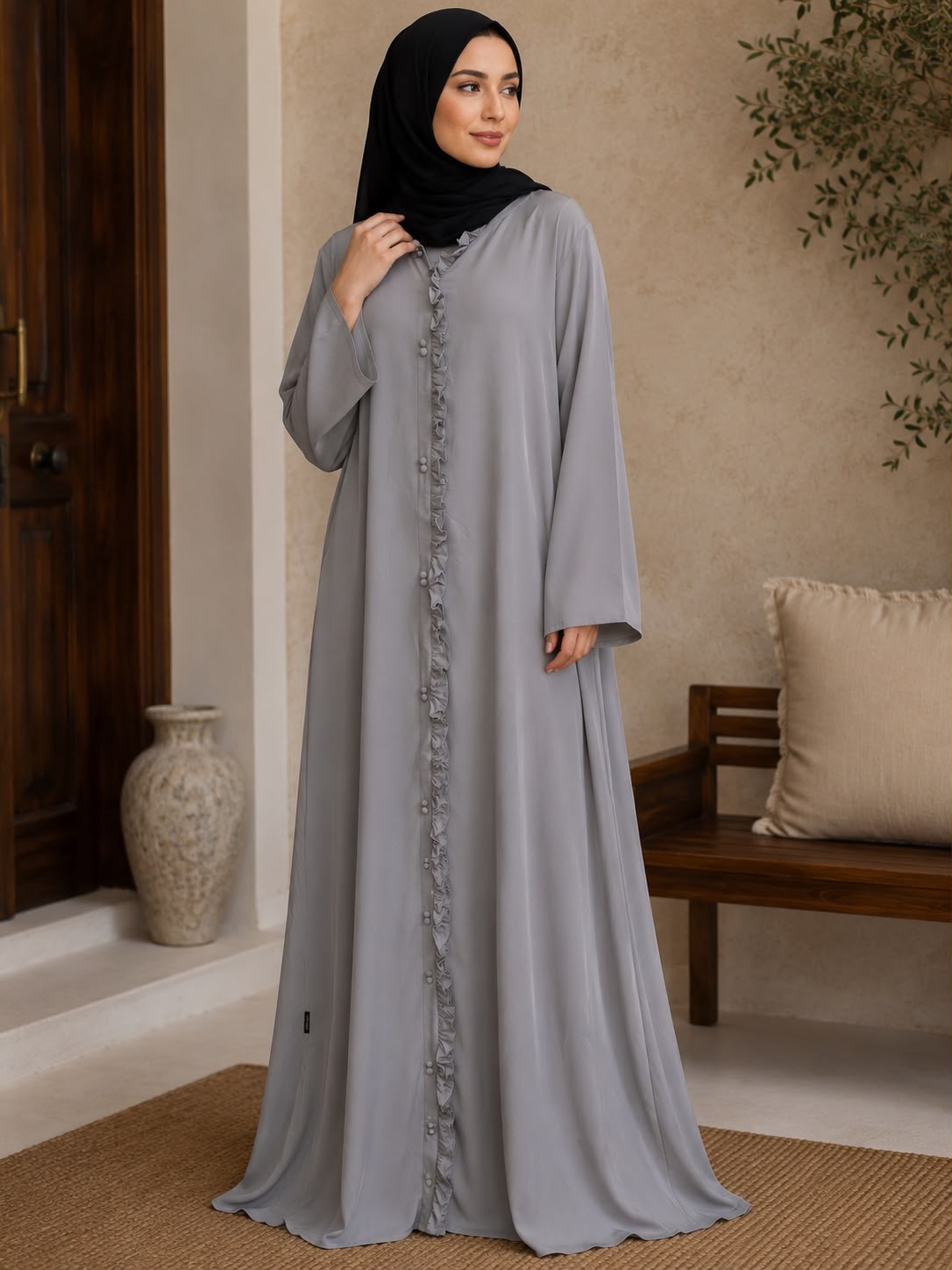 Elegant Grey Silk Abaya