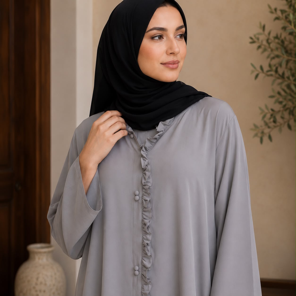Elegant Grey Silk Abaya