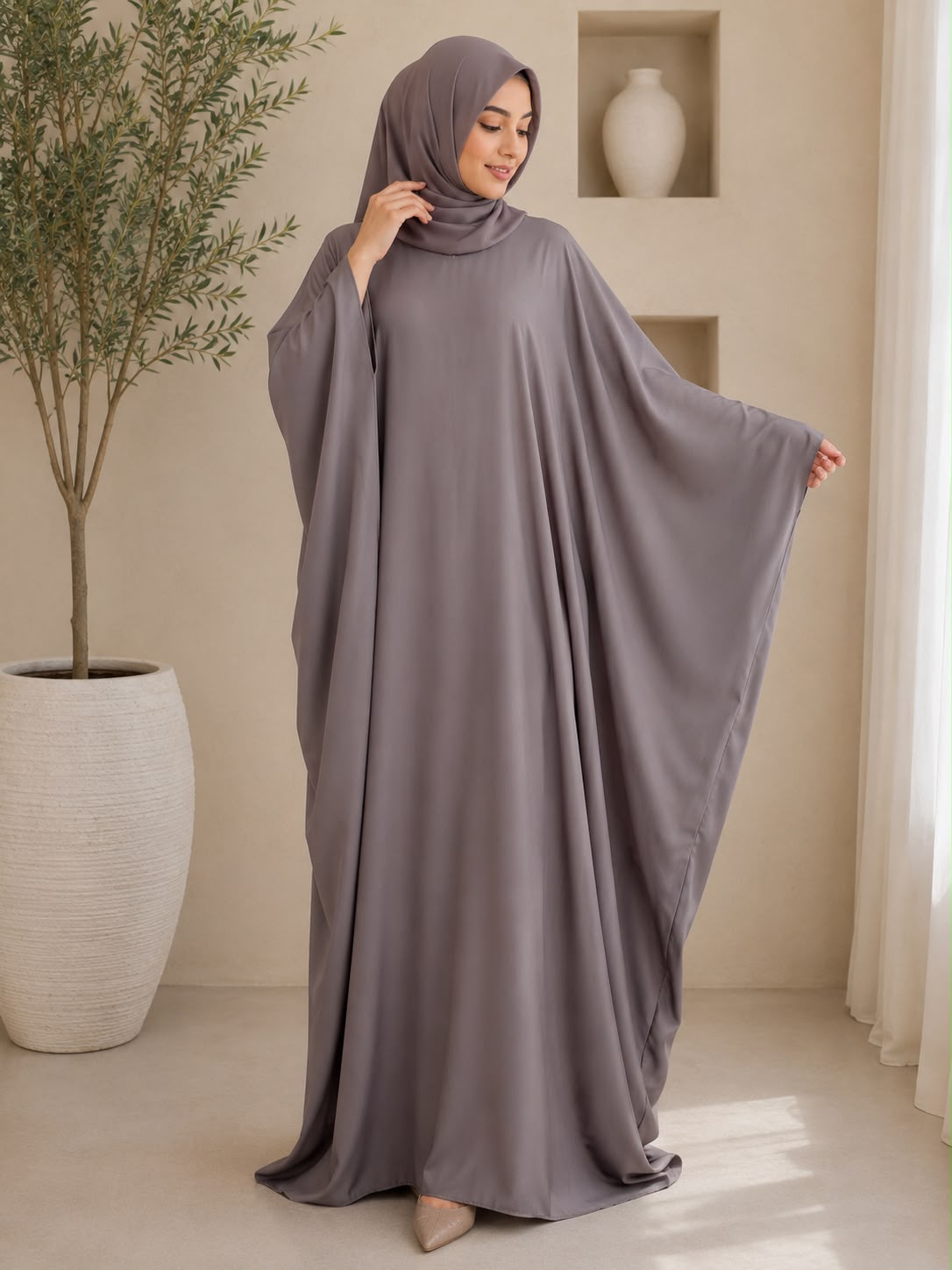 Classic Dove Grey Butterfly Abaya