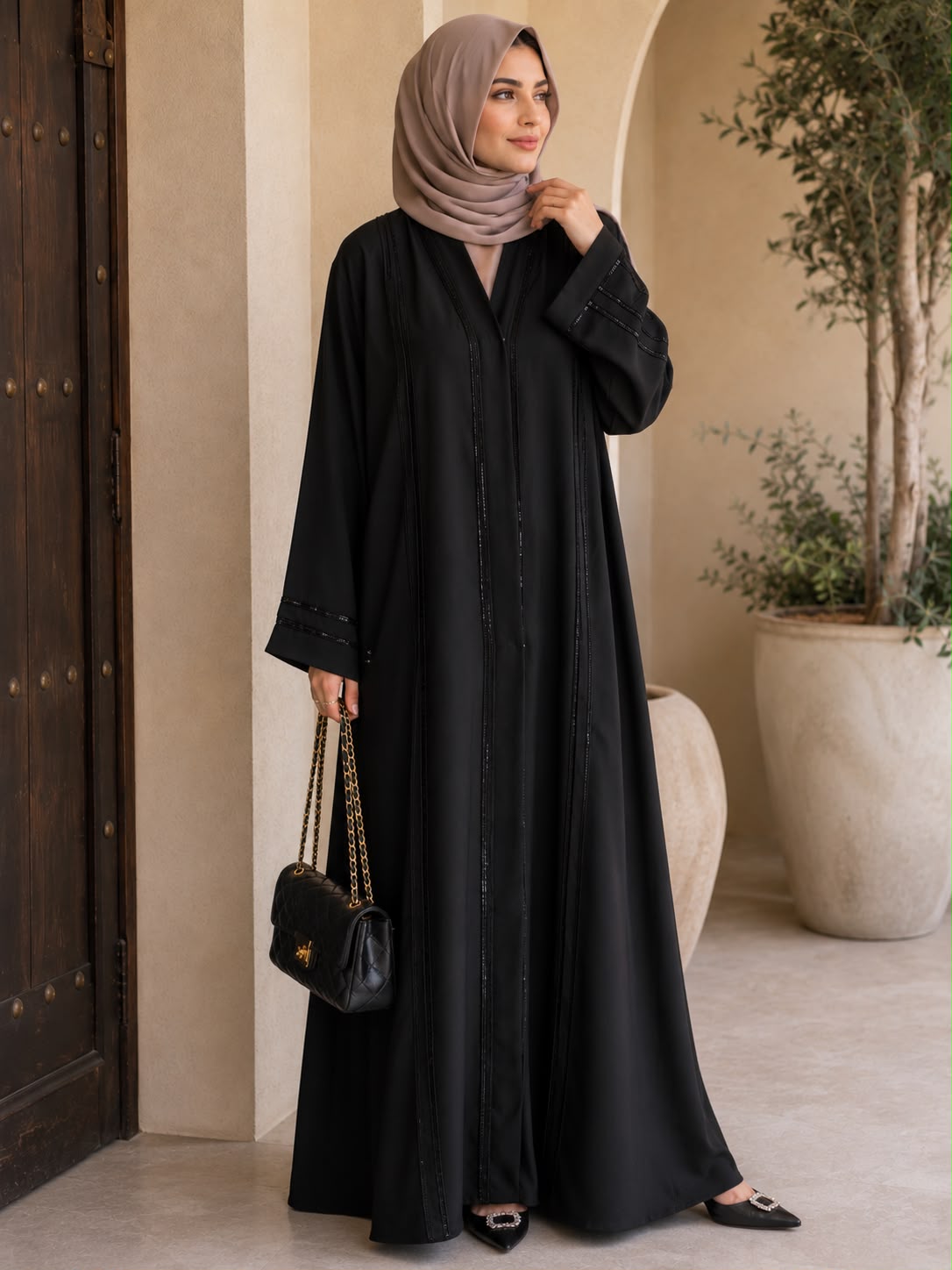 Elegant Black Buttoned Abaya