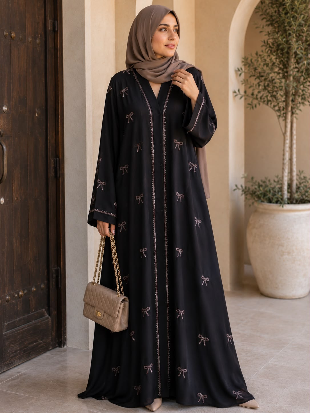 Elegant Black Bow Embellished Abaya