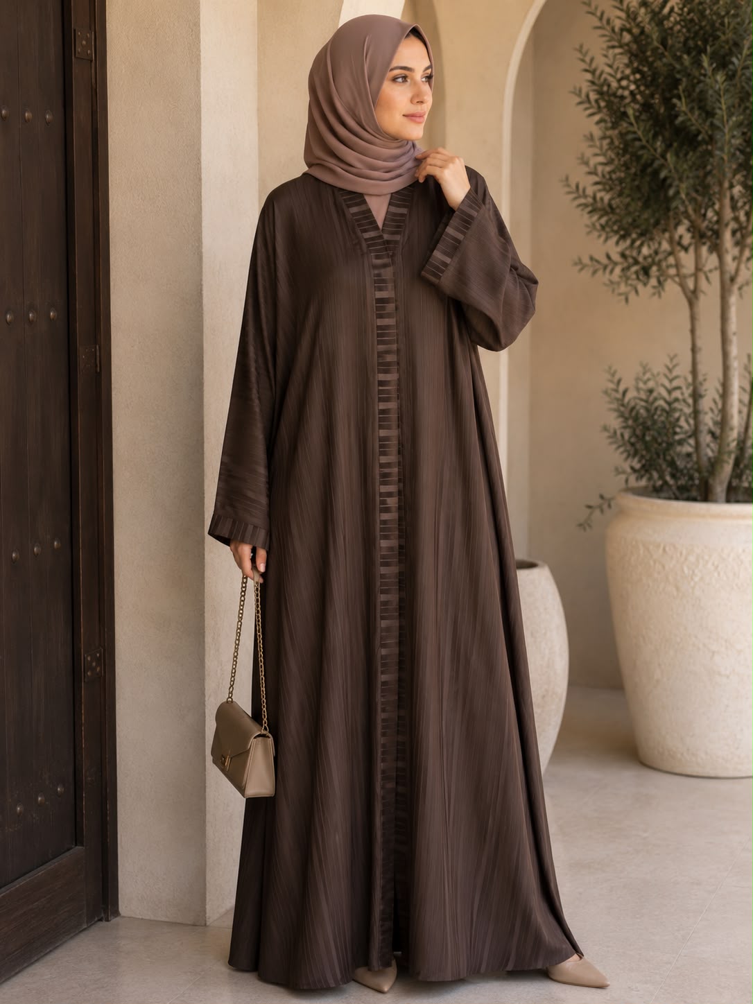 Elegant Expresso Textured Abaya