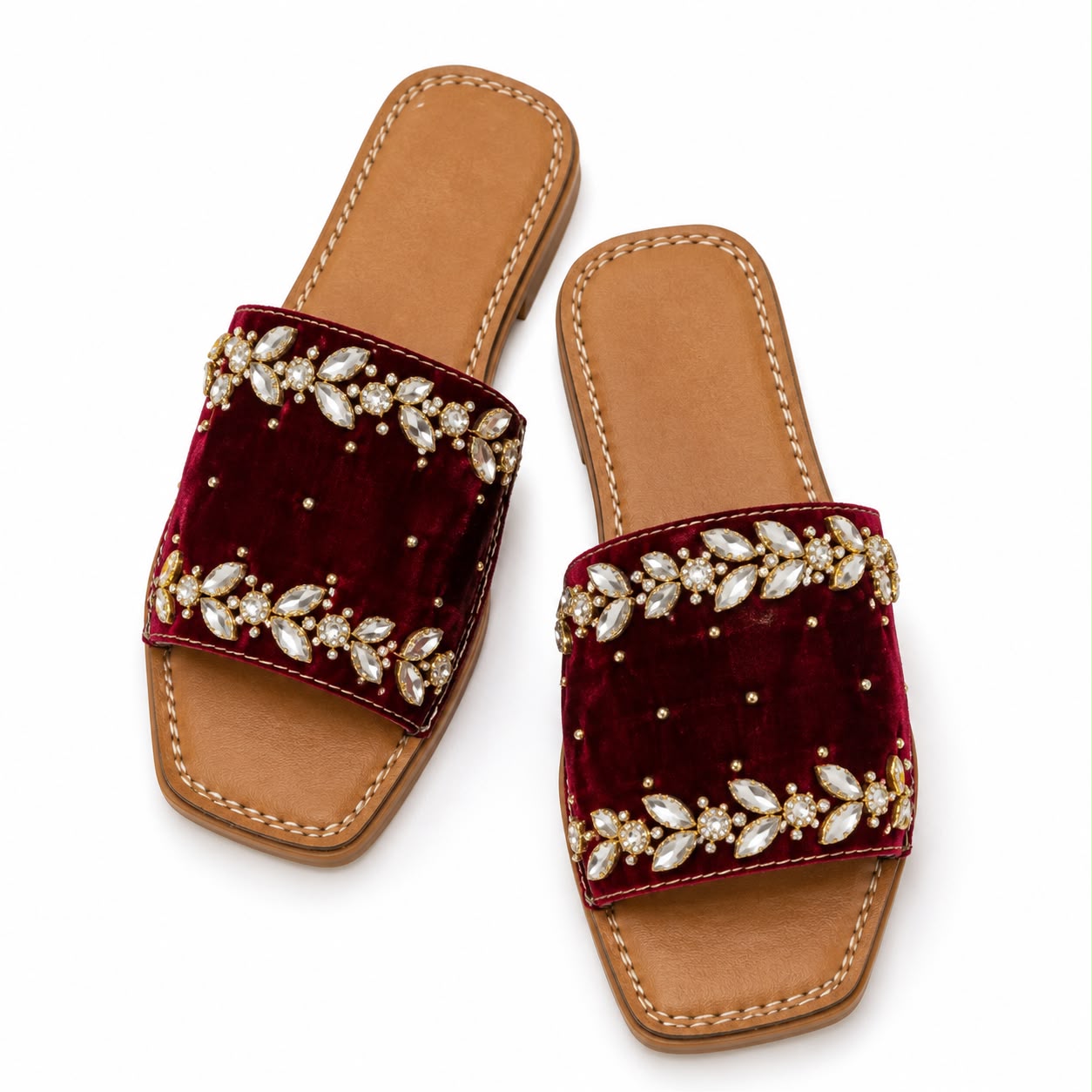 Ruby Royale Embellished Velvet Slides.