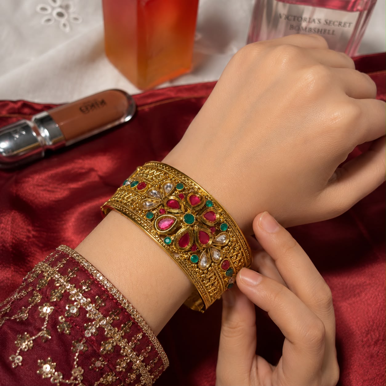 Floral Kundan Statement Cuff
