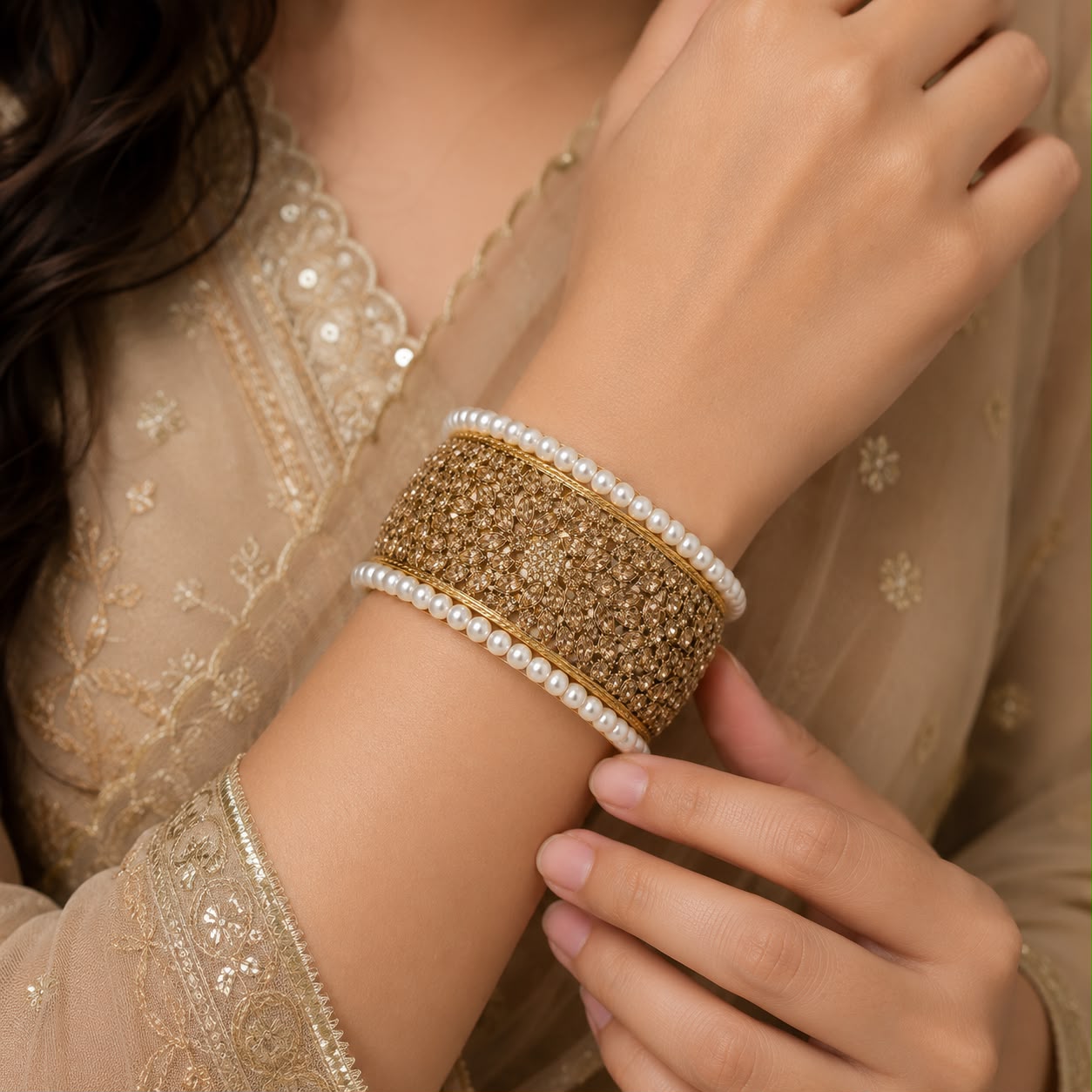 Hyderabadi Pearl Cuff Bangle