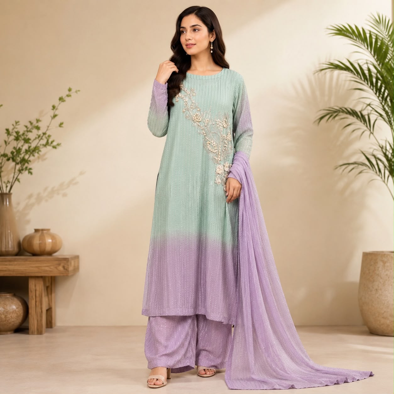 Pearl Mist Chiffon 3-Piece Dress