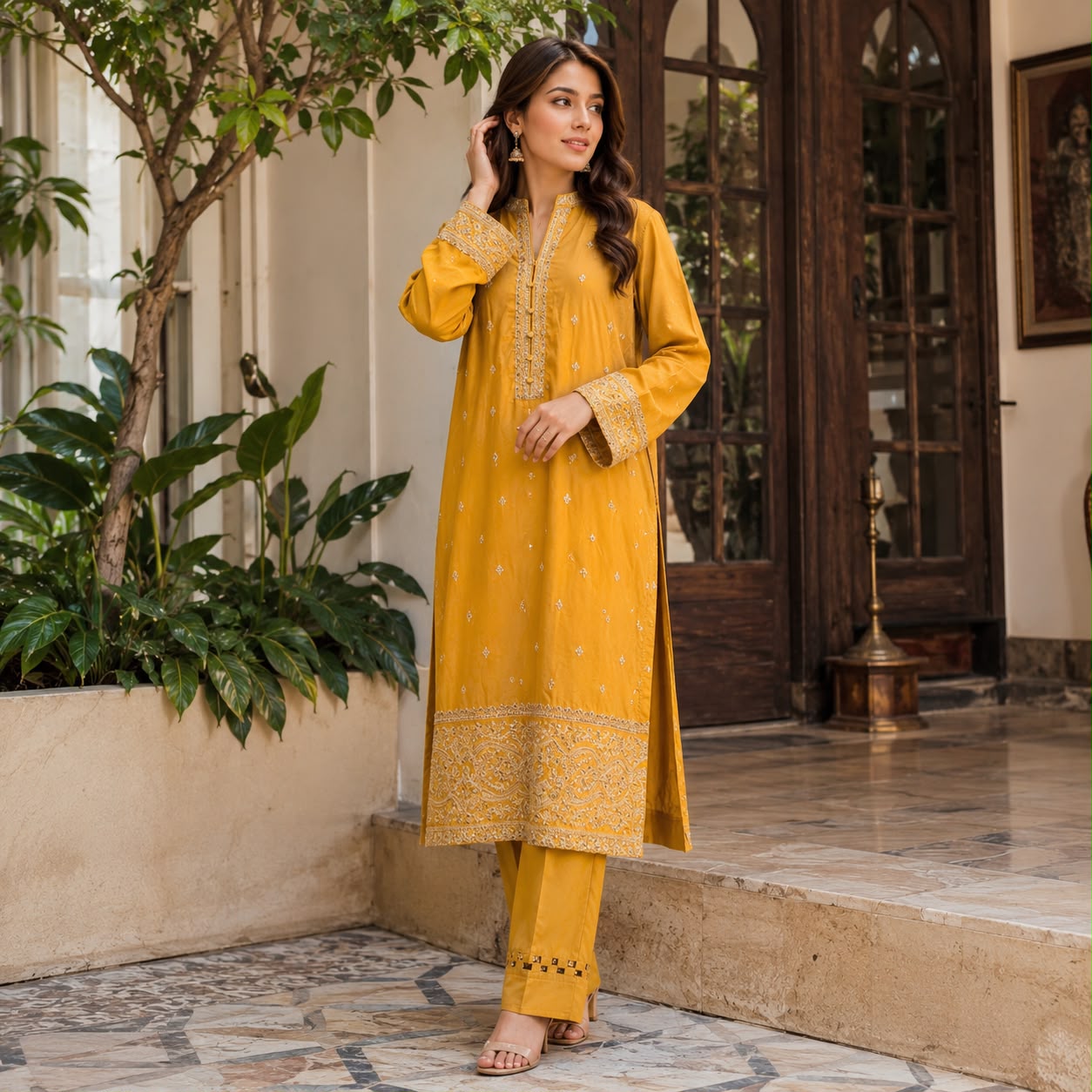 Golden Radiance Chiffon 2-Piece - Asim Jofa