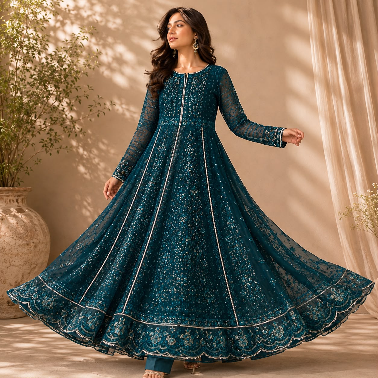 Zellbury Emerald Grace Embroidered Chiffon 3-Piece Suit.