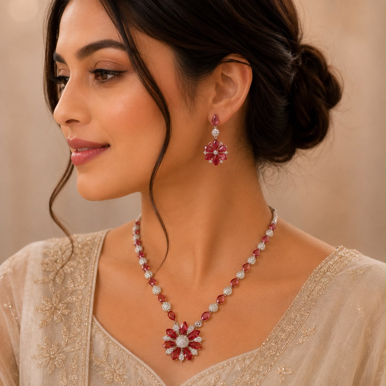 Ruby Bloom Necklace Set