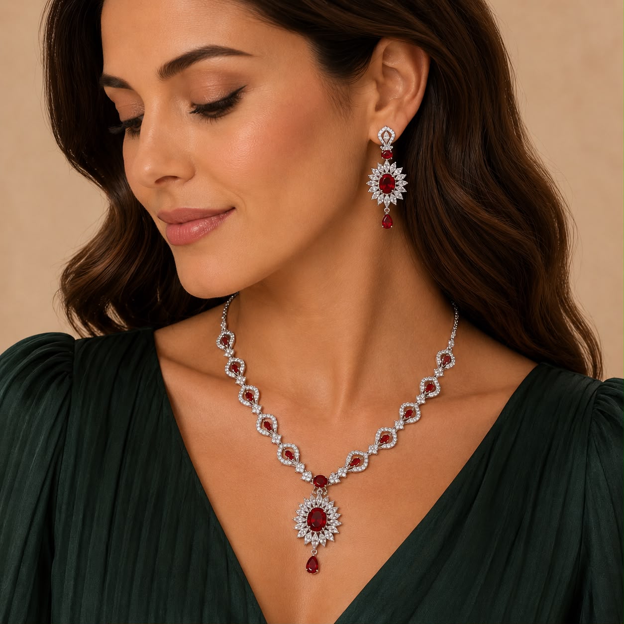 Crimson Zircon Jewelry Set