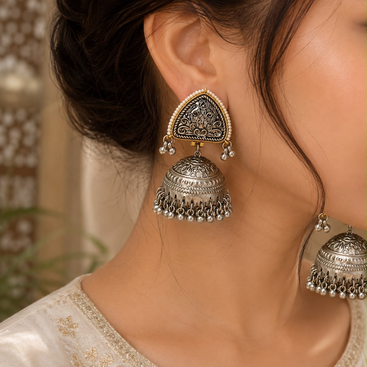 vintage-style jhumka earrings