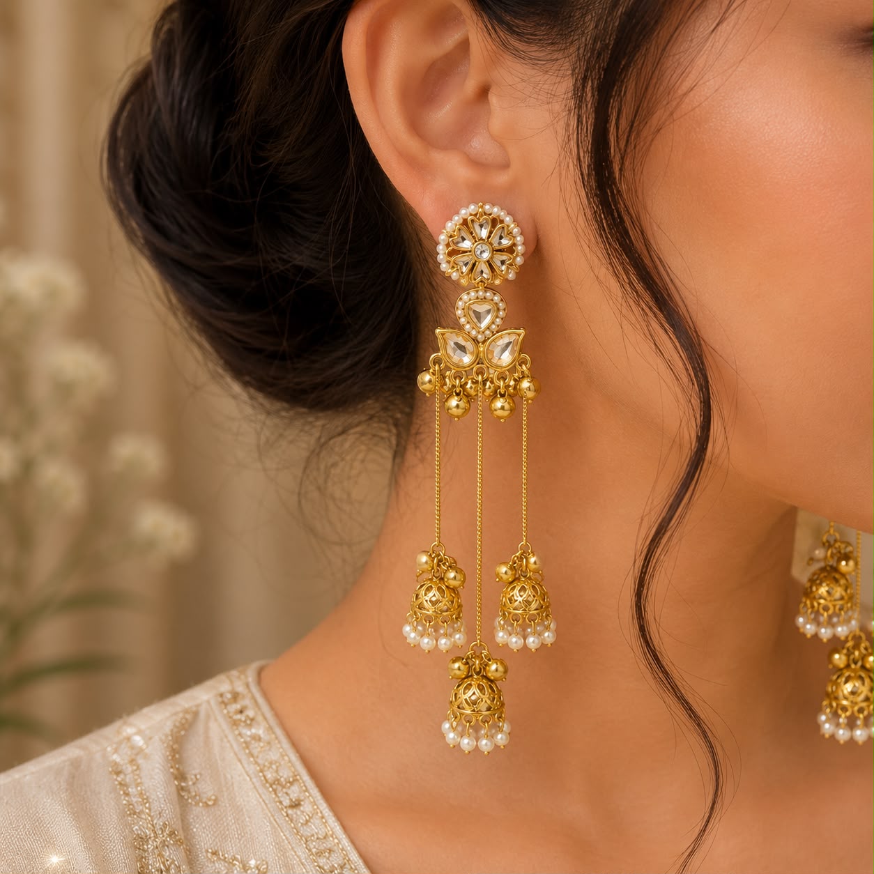 Kashmiri Heritage Earrings - Gold Tone