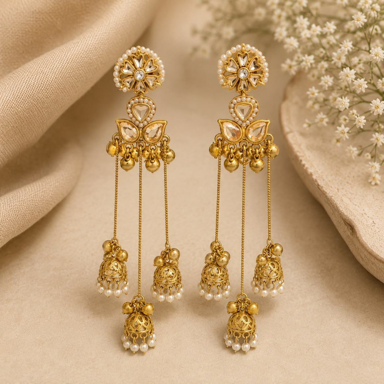 Kashmiri Heritage Earrings - Gold Tone