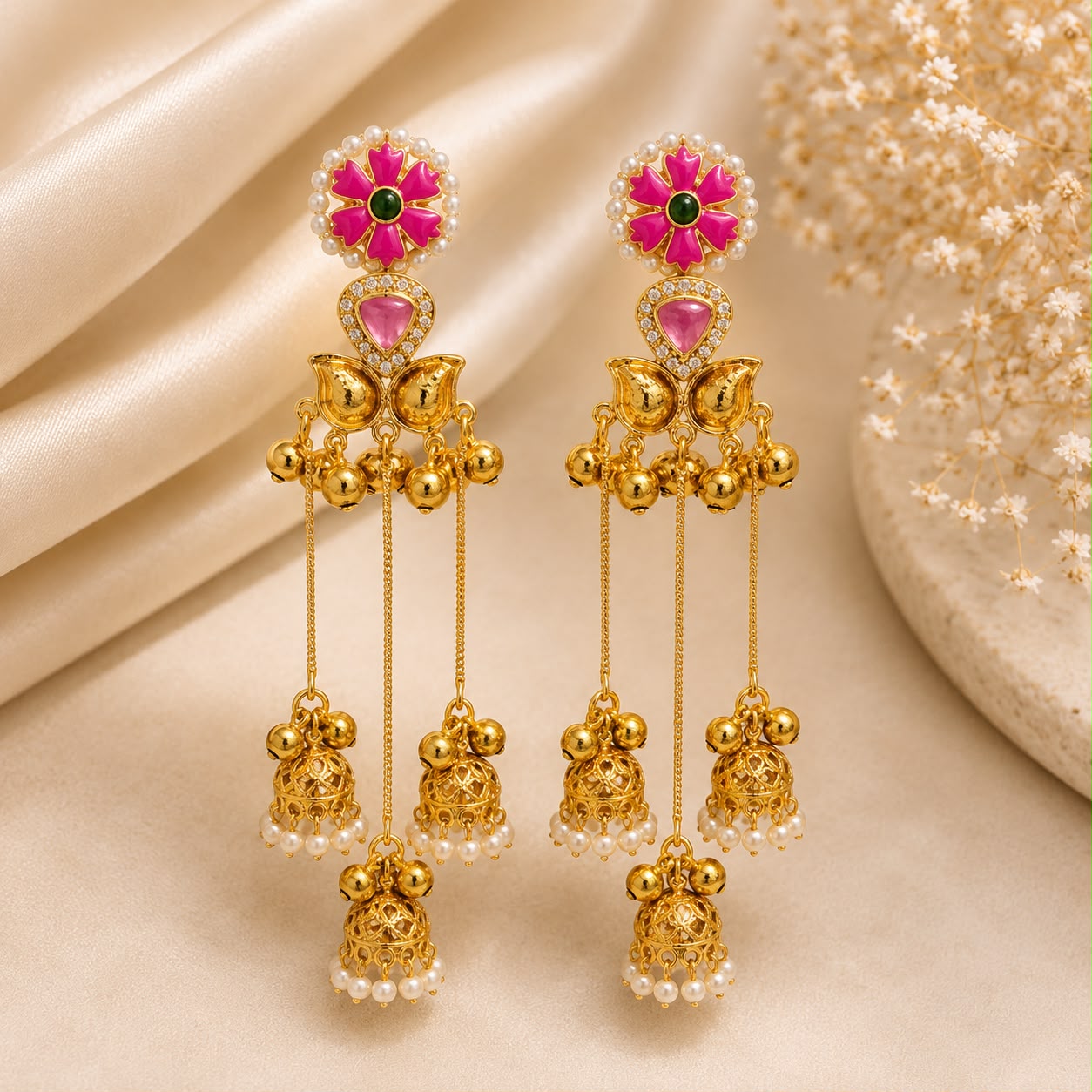 Pink Kashmiri Heritage Earrings.