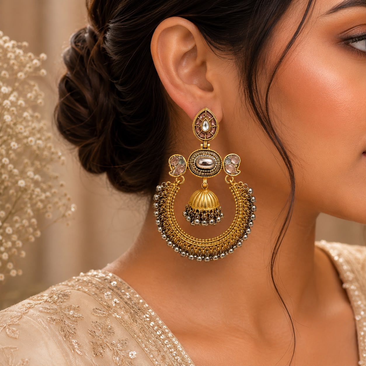 Kashmiri Chandbali Jhumka Earrings