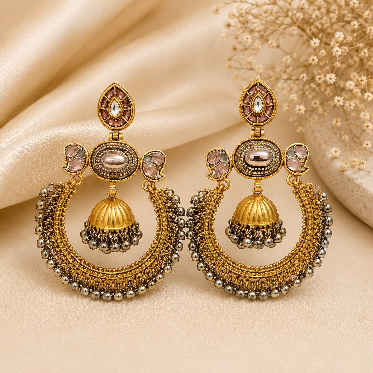 Kashmiri Chandbali Jhumka Earrings