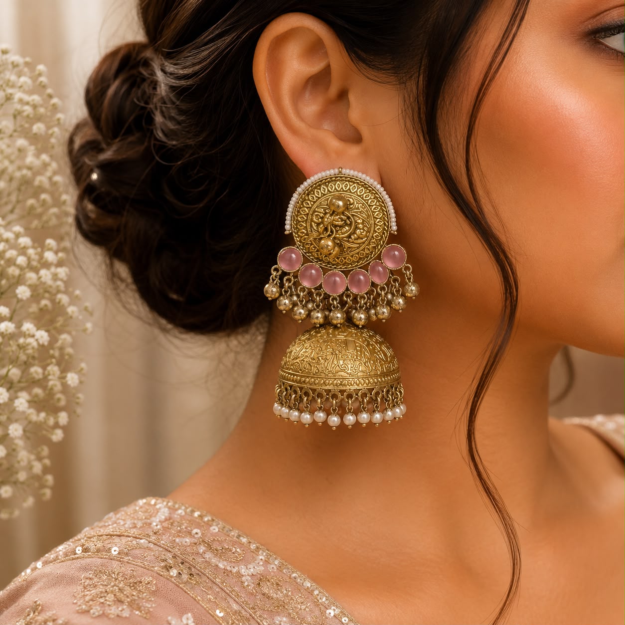 Blush Kashmiri Heritage Jhumka Earrings