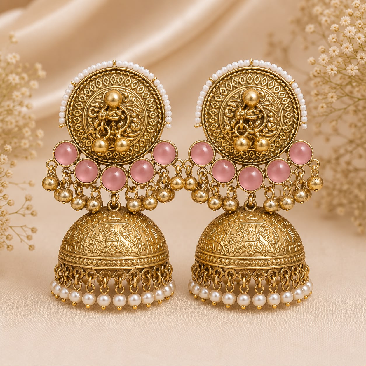 Blush Kashmiri Heritage Jhumka Earrings