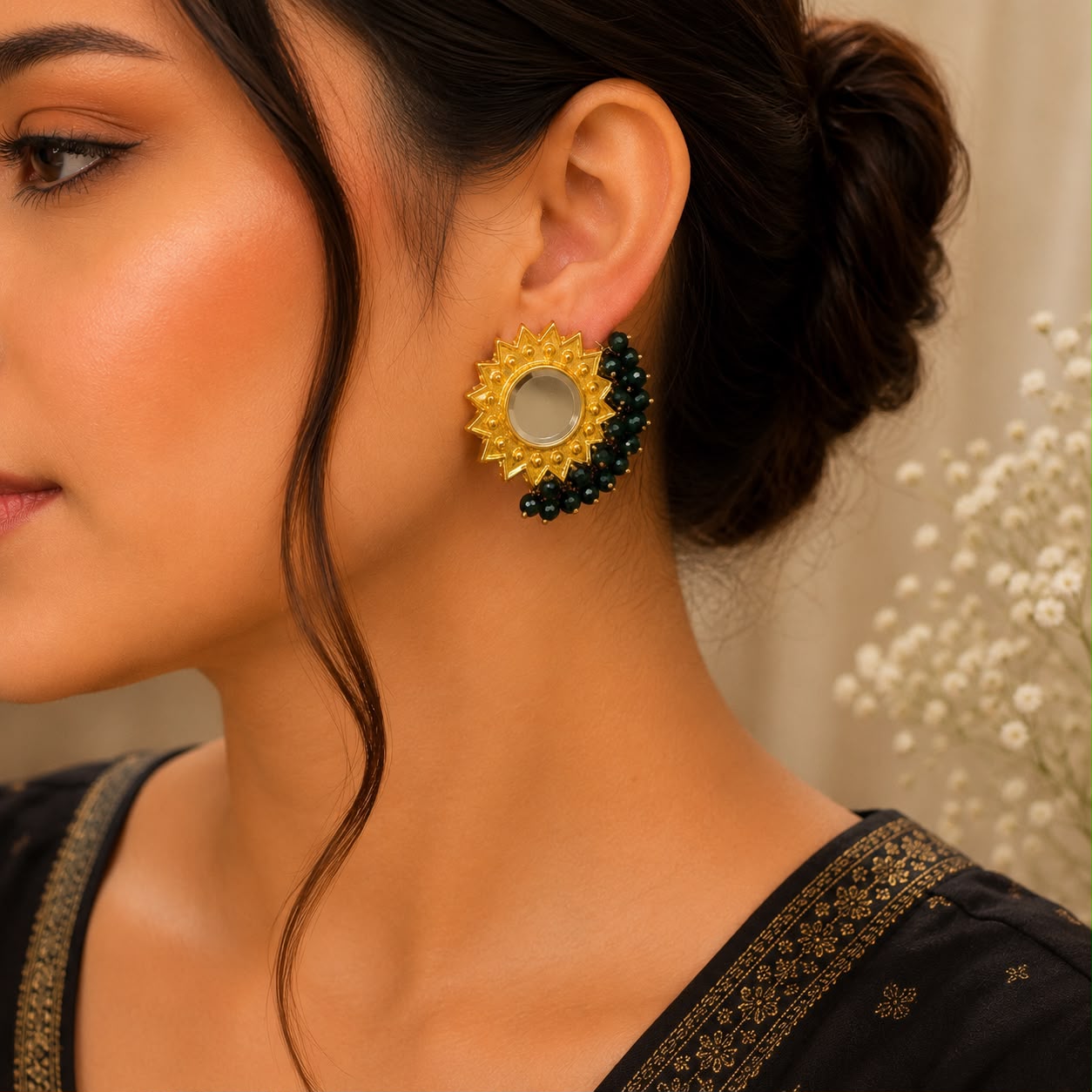Emerald Mirror Statement Stud Earrings