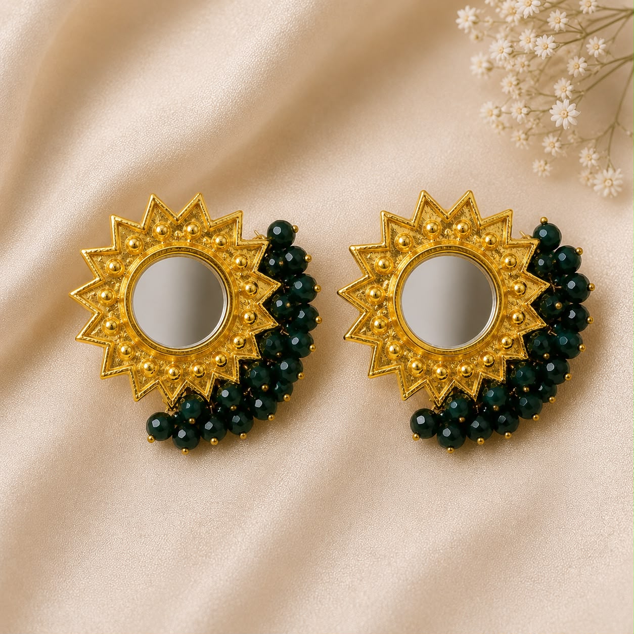 Emerald Mirror Statement Stud Earrings