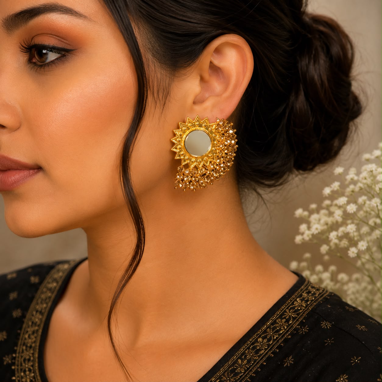 Golden Mirror Statement Stud Earrings