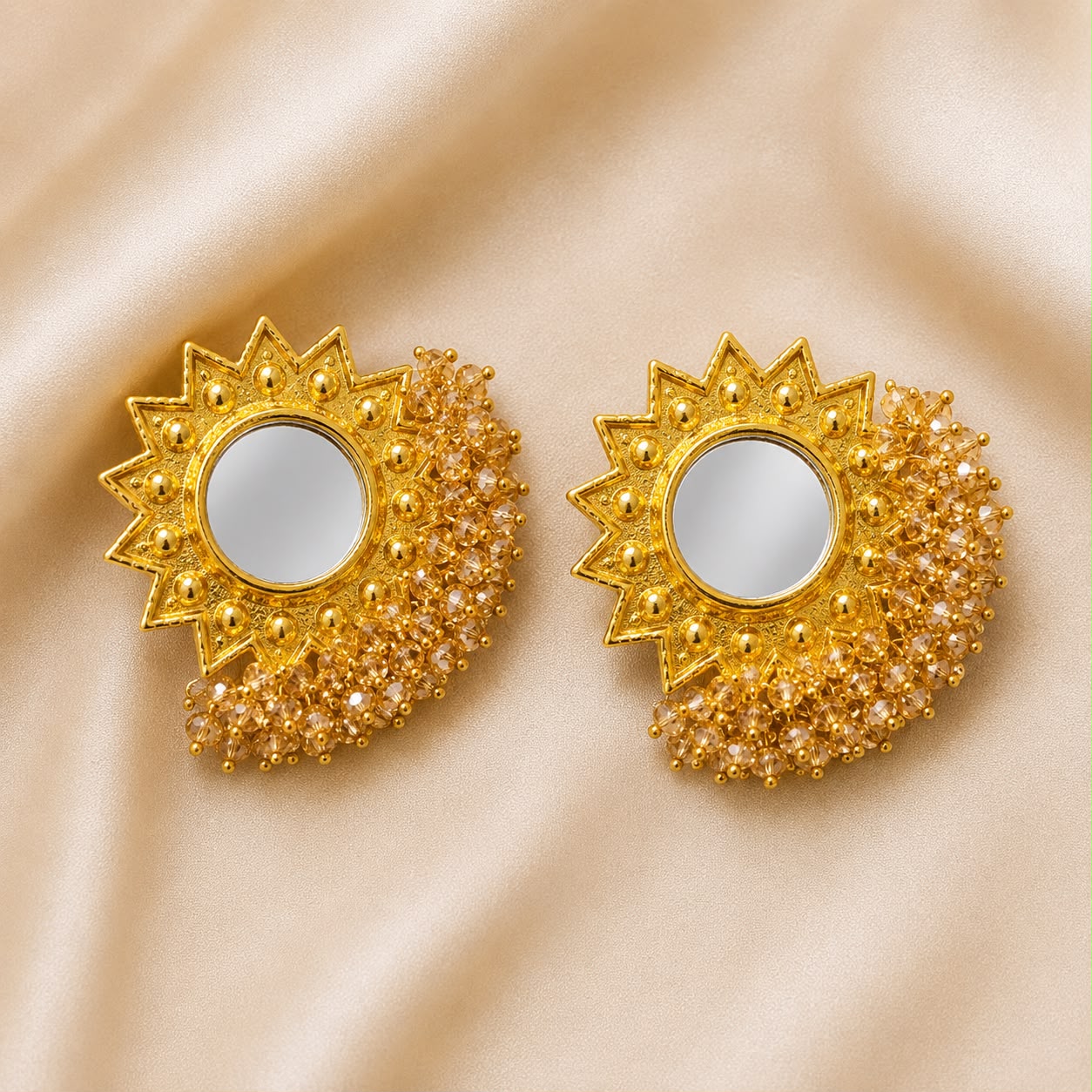 Golden Mirror Statement Stud Earrings