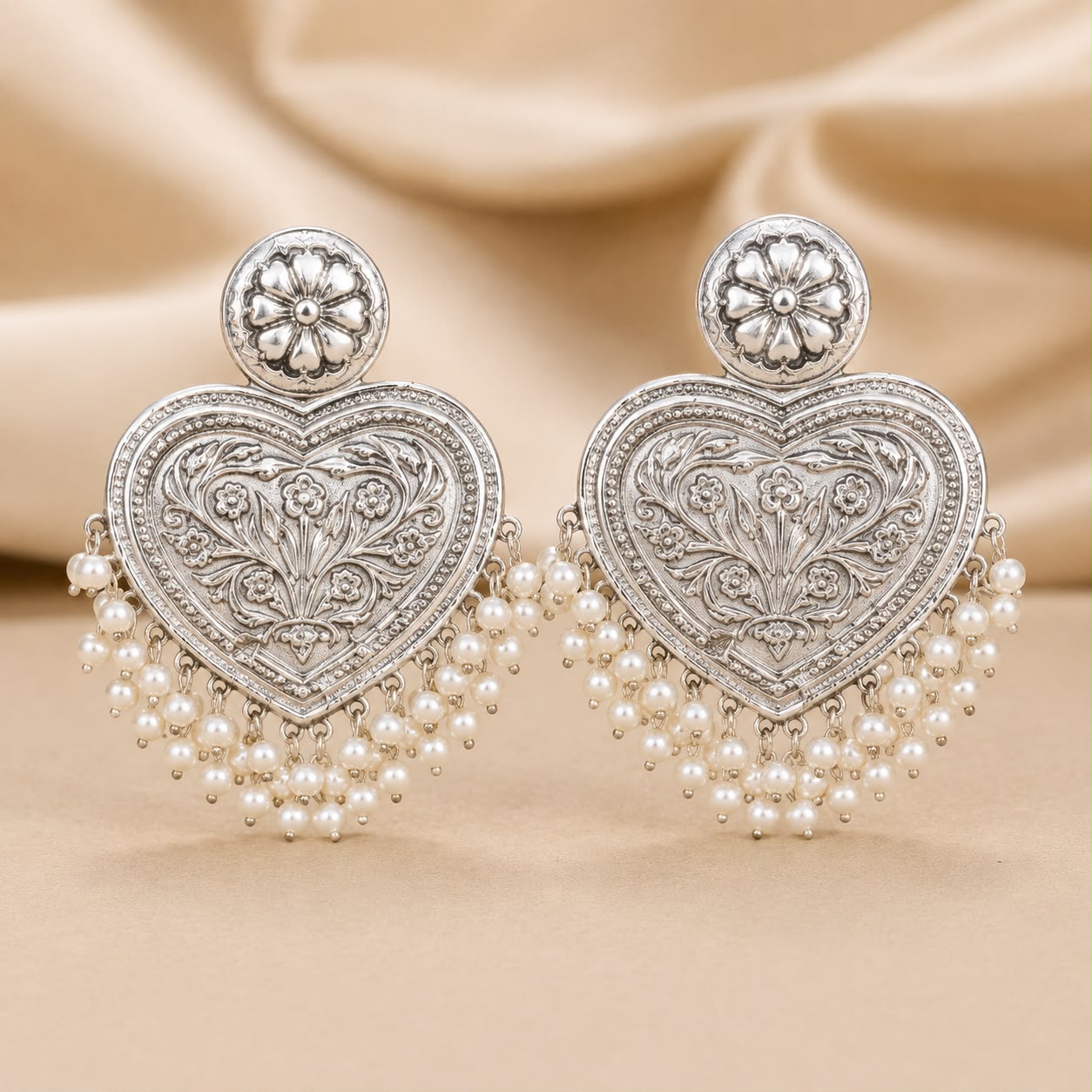 Pearl Heart Kashmiri Earrings.