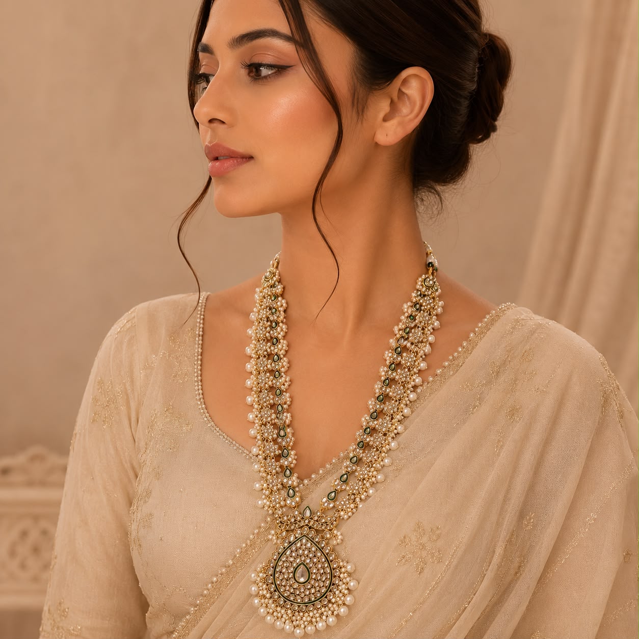 Royal Emerald Pearl Bridal Maala