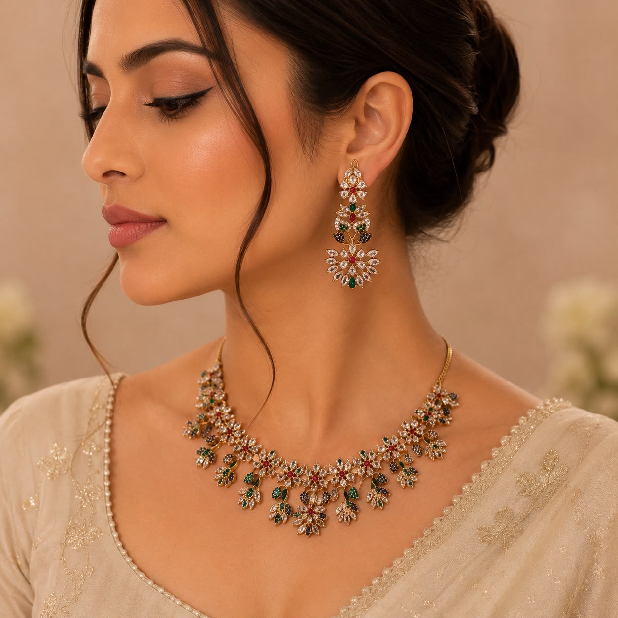 Royal Blossom Zircon Necklace Set