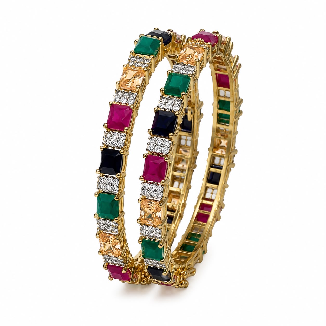 Royal Multicolor Zircon Gold-Plated Bangles.