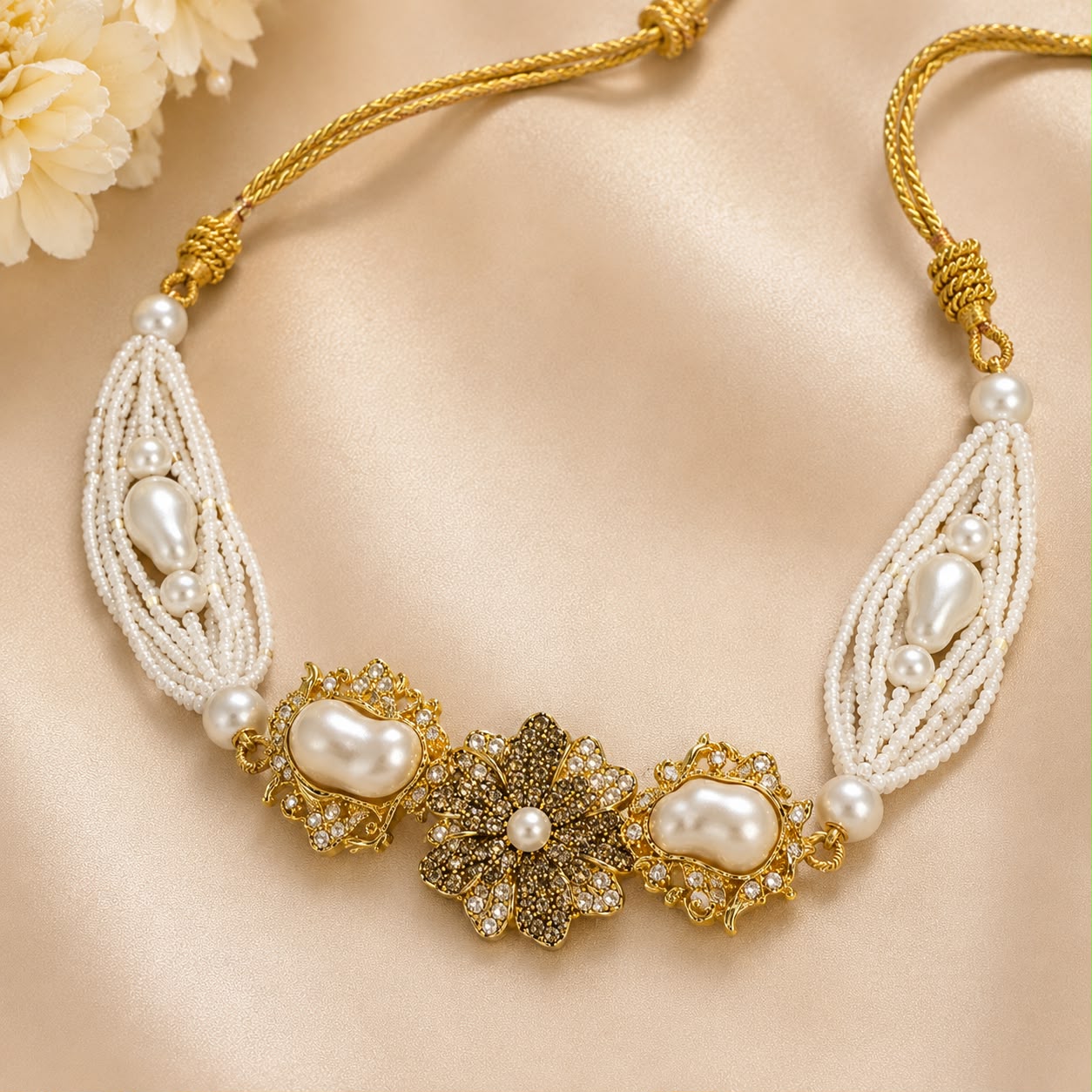 Vintage Pearl Blossom Statement Choker Se